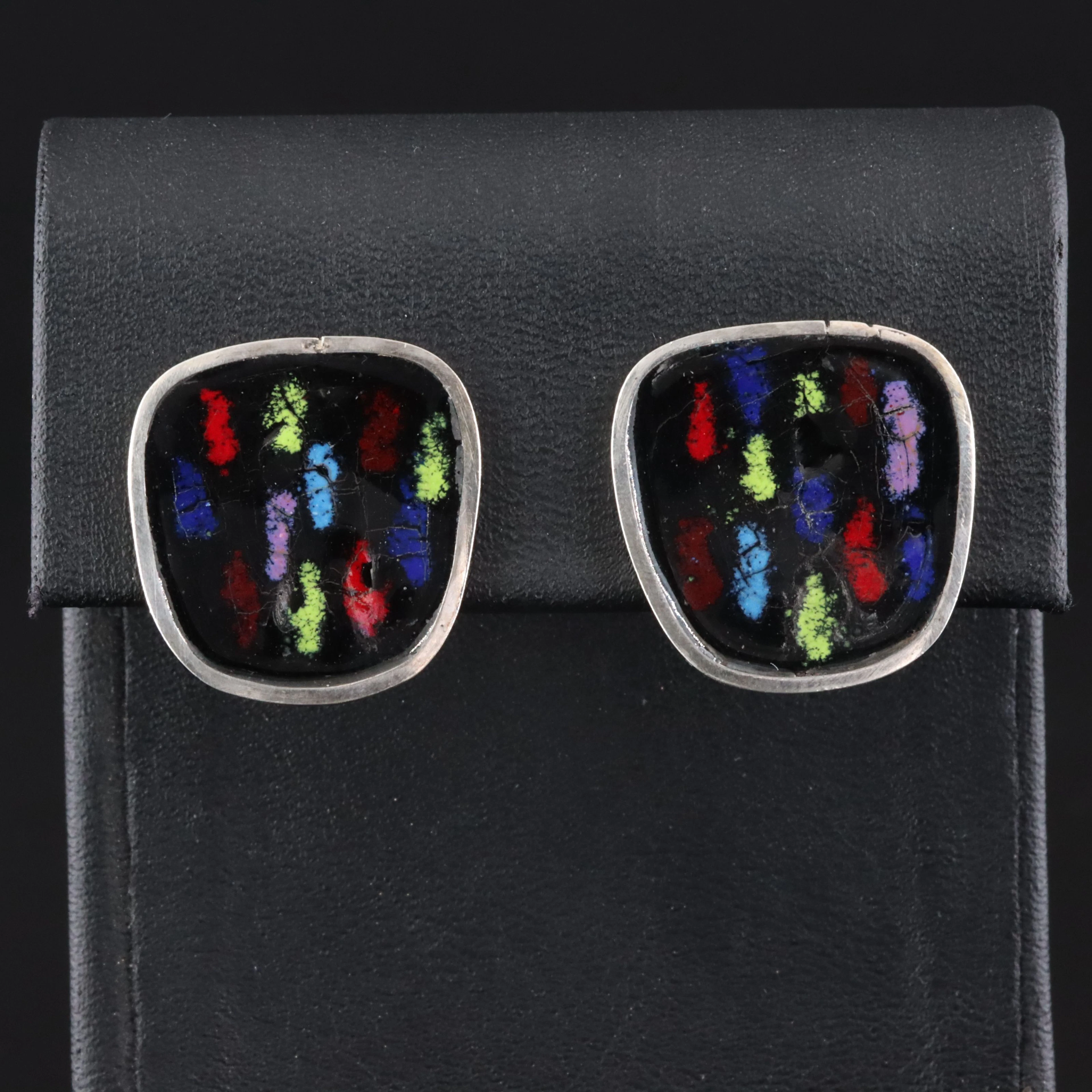 Modernist Betty Cooke Sterling Enamel Earrings