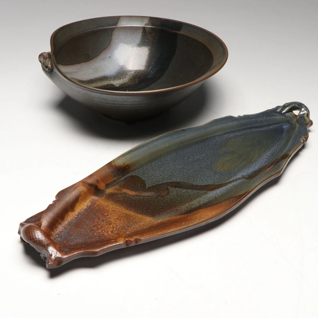 Contemporary Art Pottery Bowl and Oblong Dish