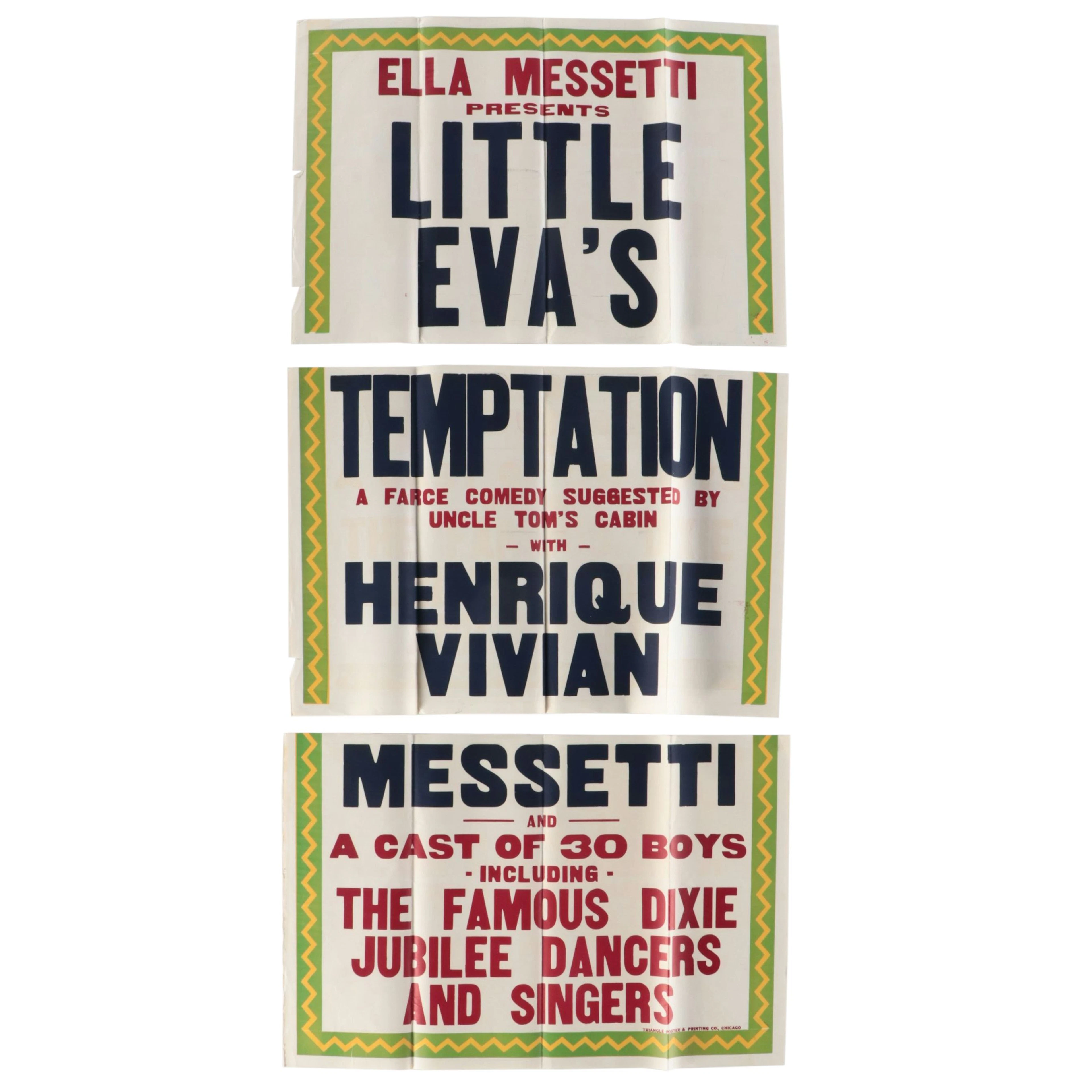 Tripartite Chromolithograph Theatre Poster "Little Eva's Temptation,"
