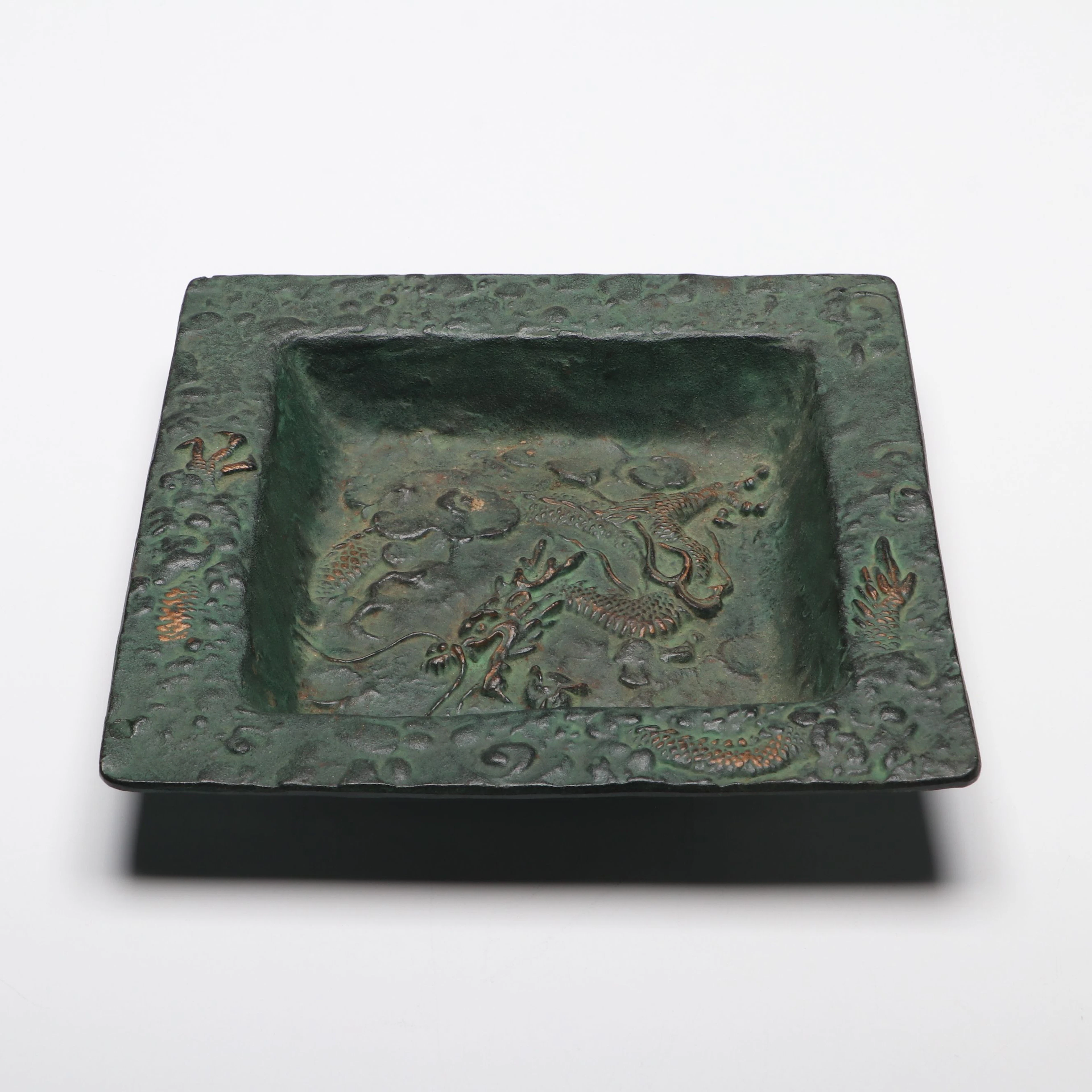 Repoussé Dragon Cast Iron Square Bowl