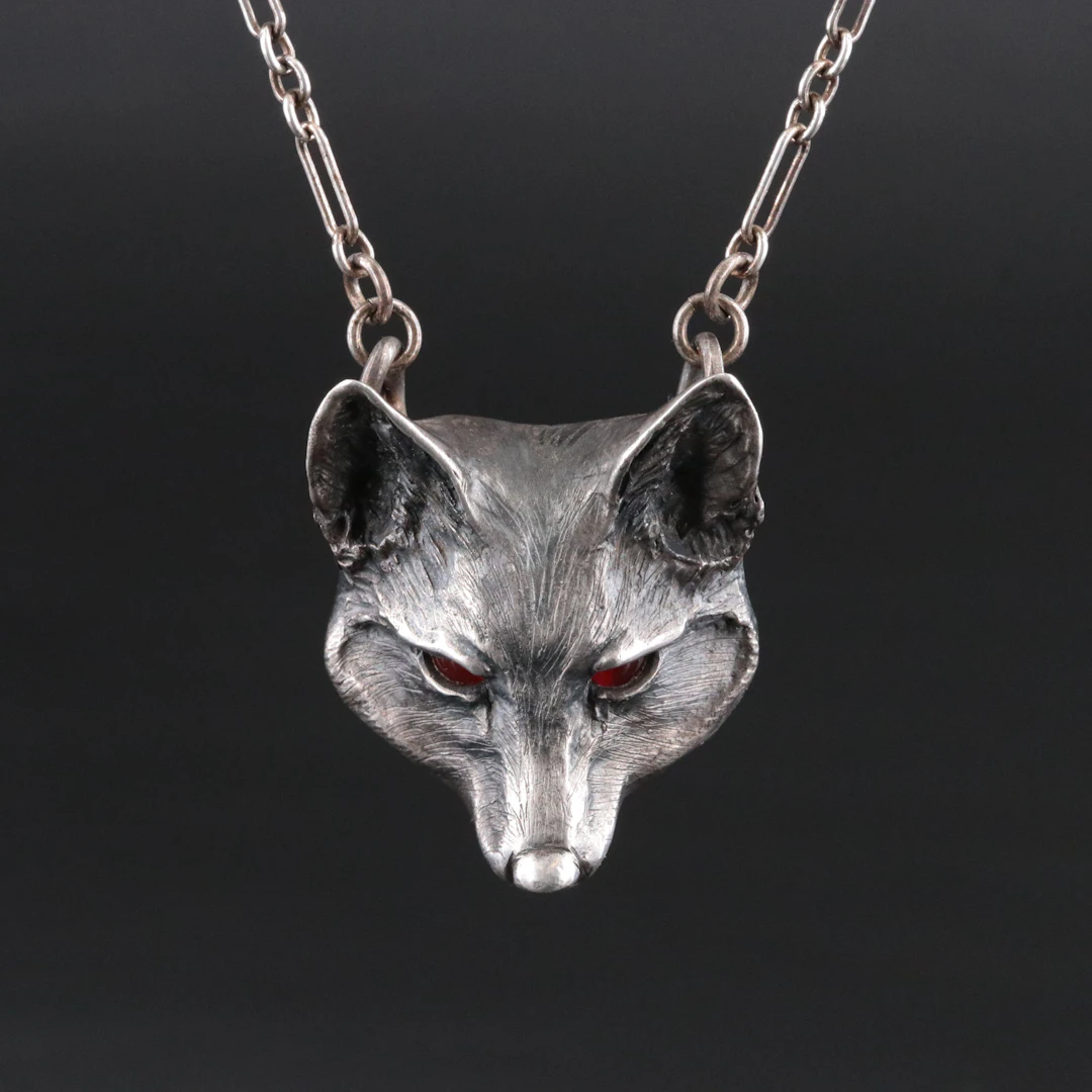 Brook Stone Sterling Fox Totem Necklace Including Carnelian