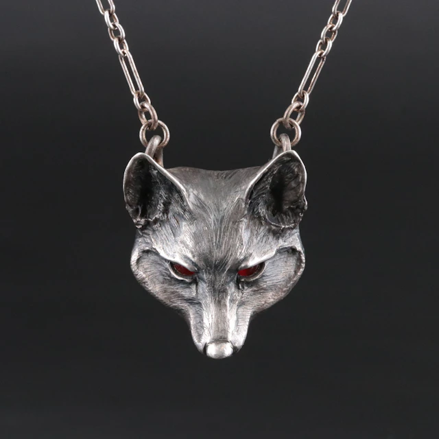Brook Stone Sterling Fox Totem Necklace Including Carnelian