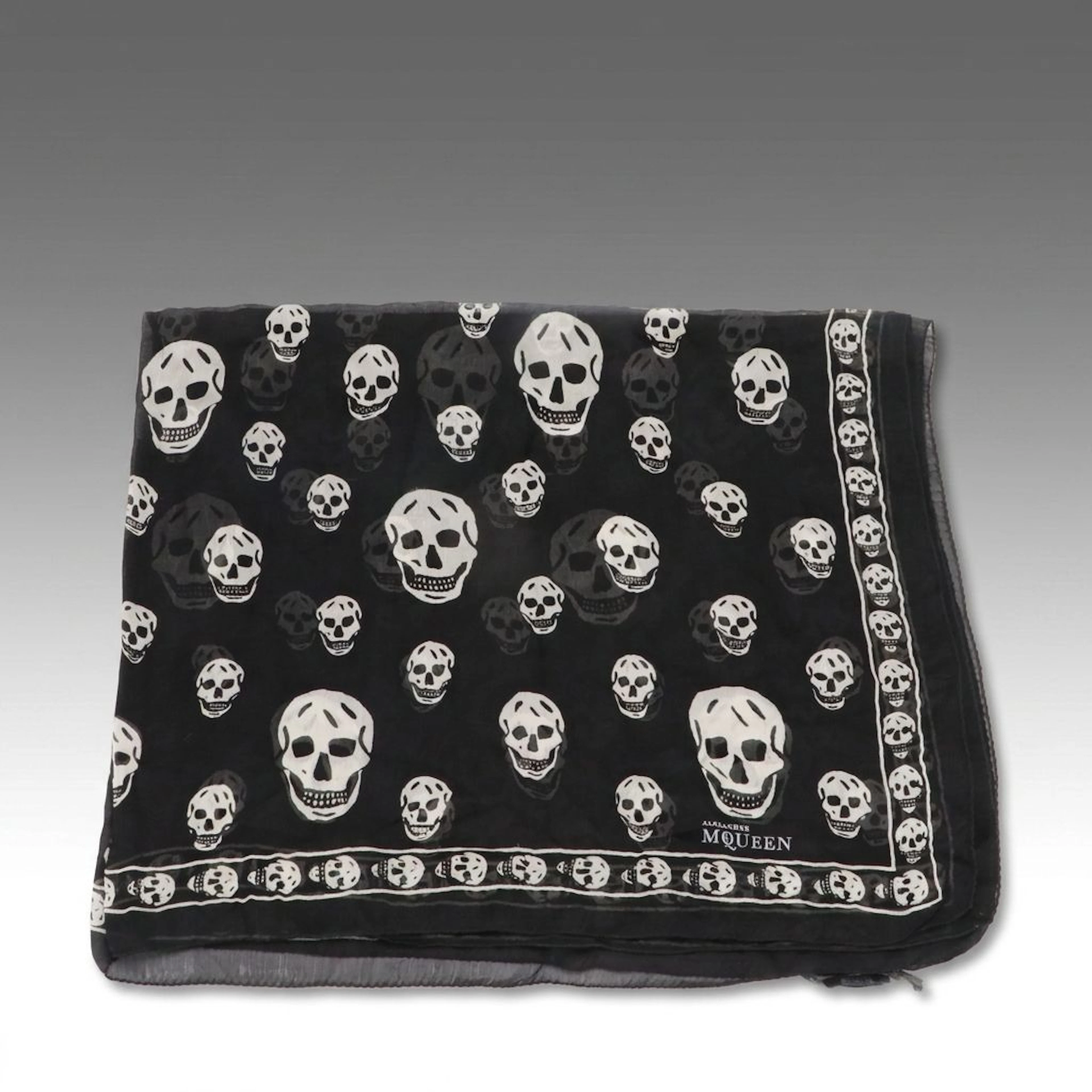 Alexander McQueen Skull Print Silk Scarf in Black/White