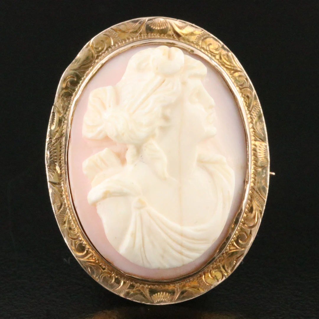 Greco-Roman Revival 10K Goddess Artemis Brooch/Pendant