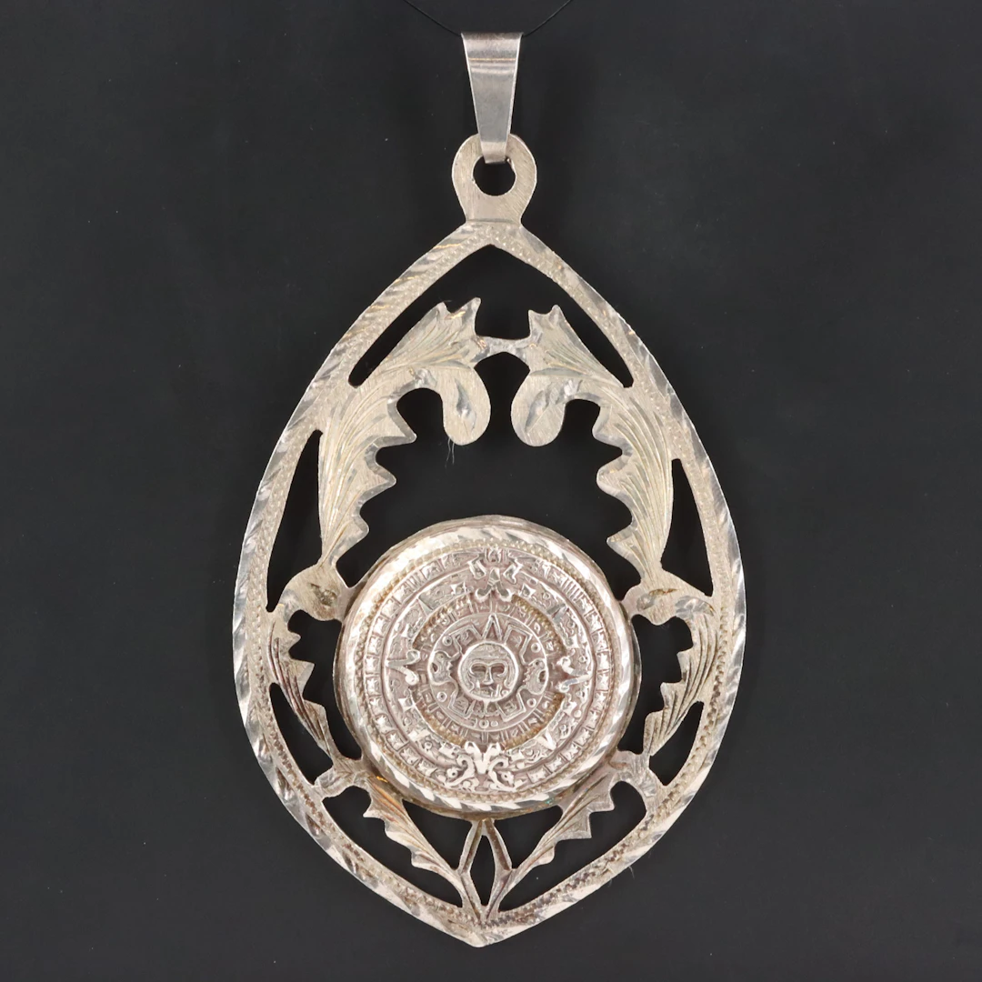 Mexican Sterling Cutout Aztec Calendar Pendant