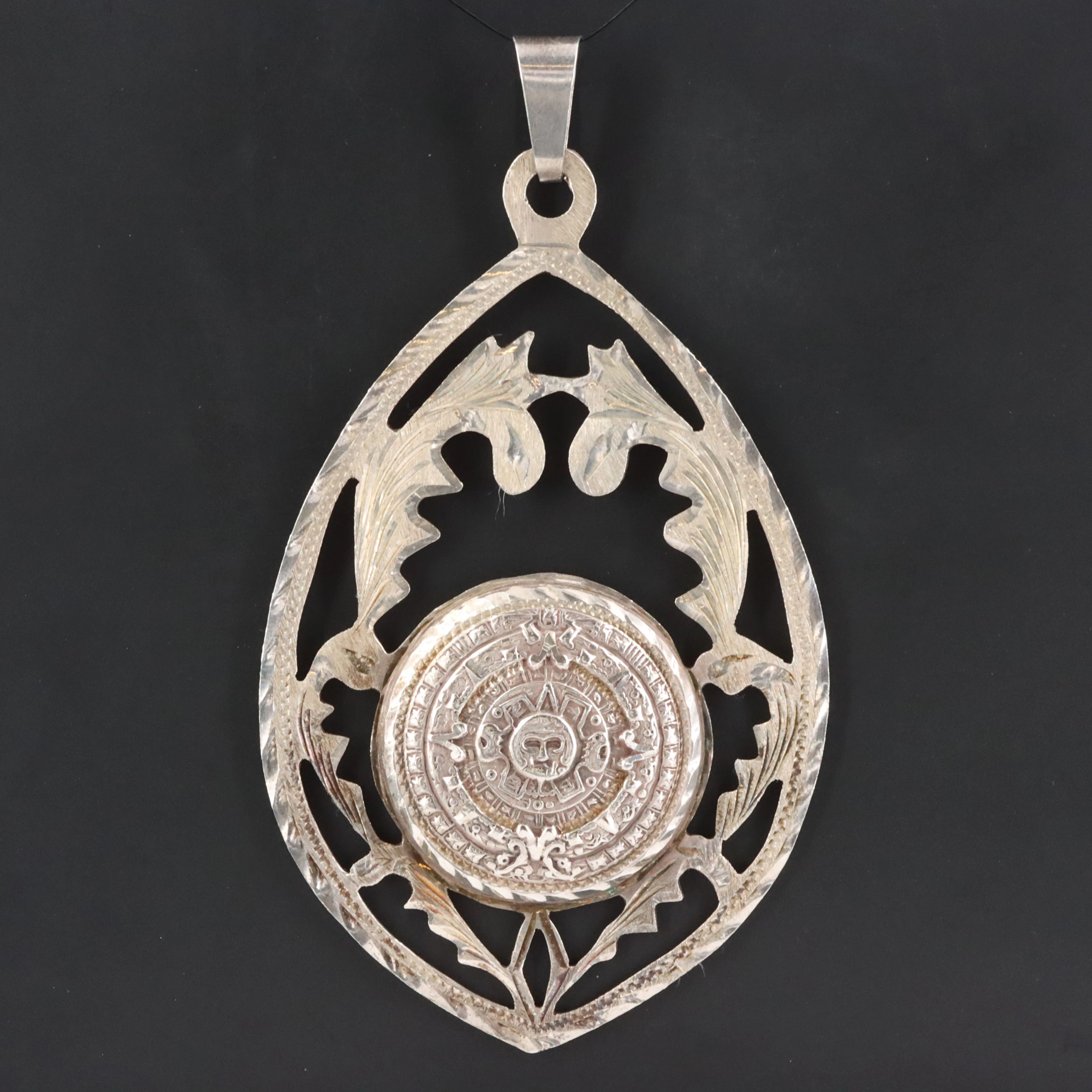 Mexican Sterling Cutout Aztec Calendar Pendant
