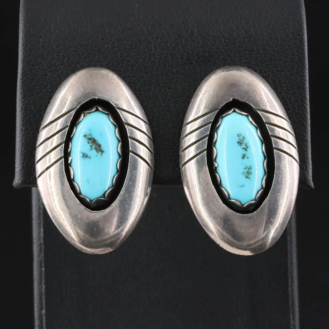 Southwestern Sterling Turquoise Shadowbox Earrings
