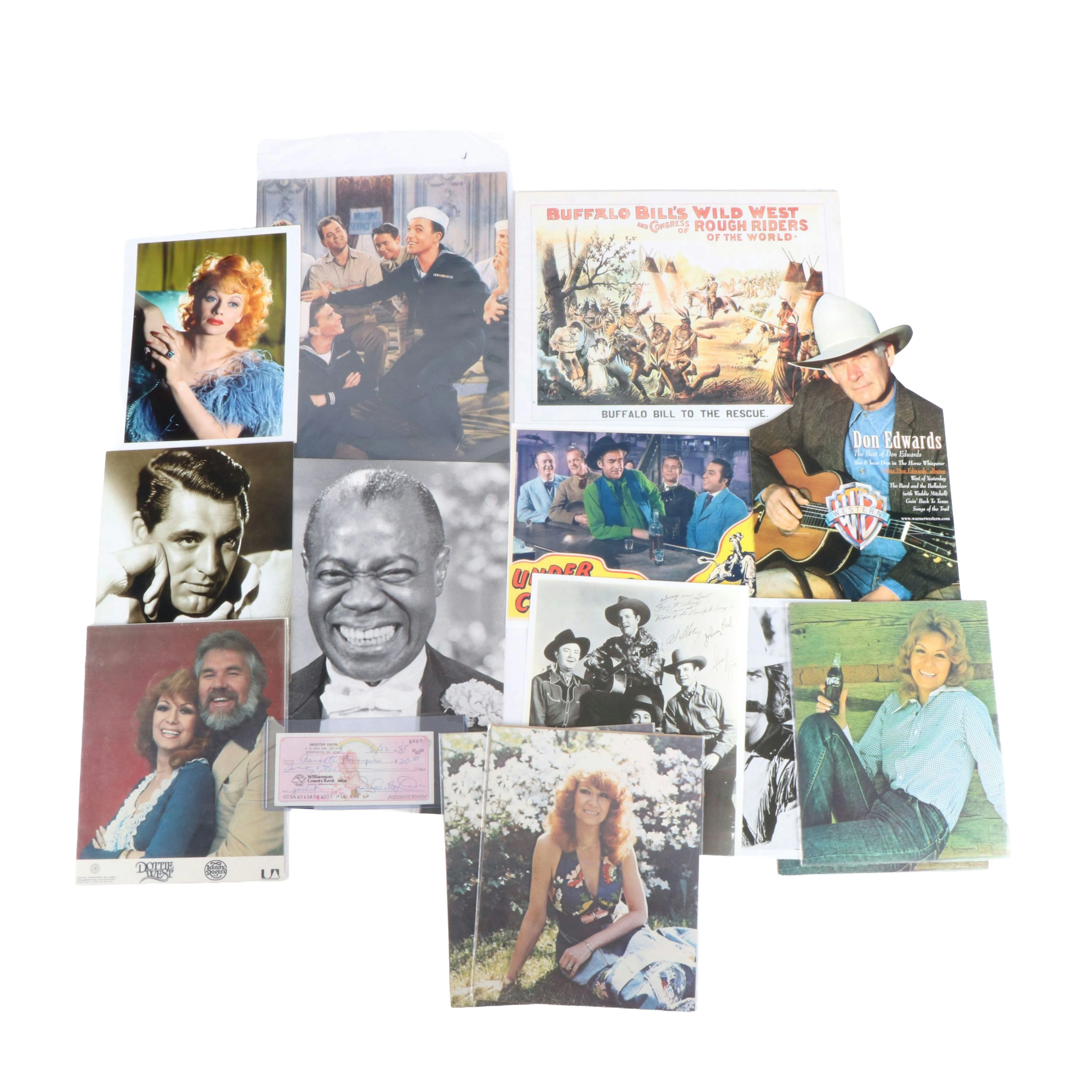 Skeeter Davis Signed Check and Photographs/Prints of Celebrities and More
