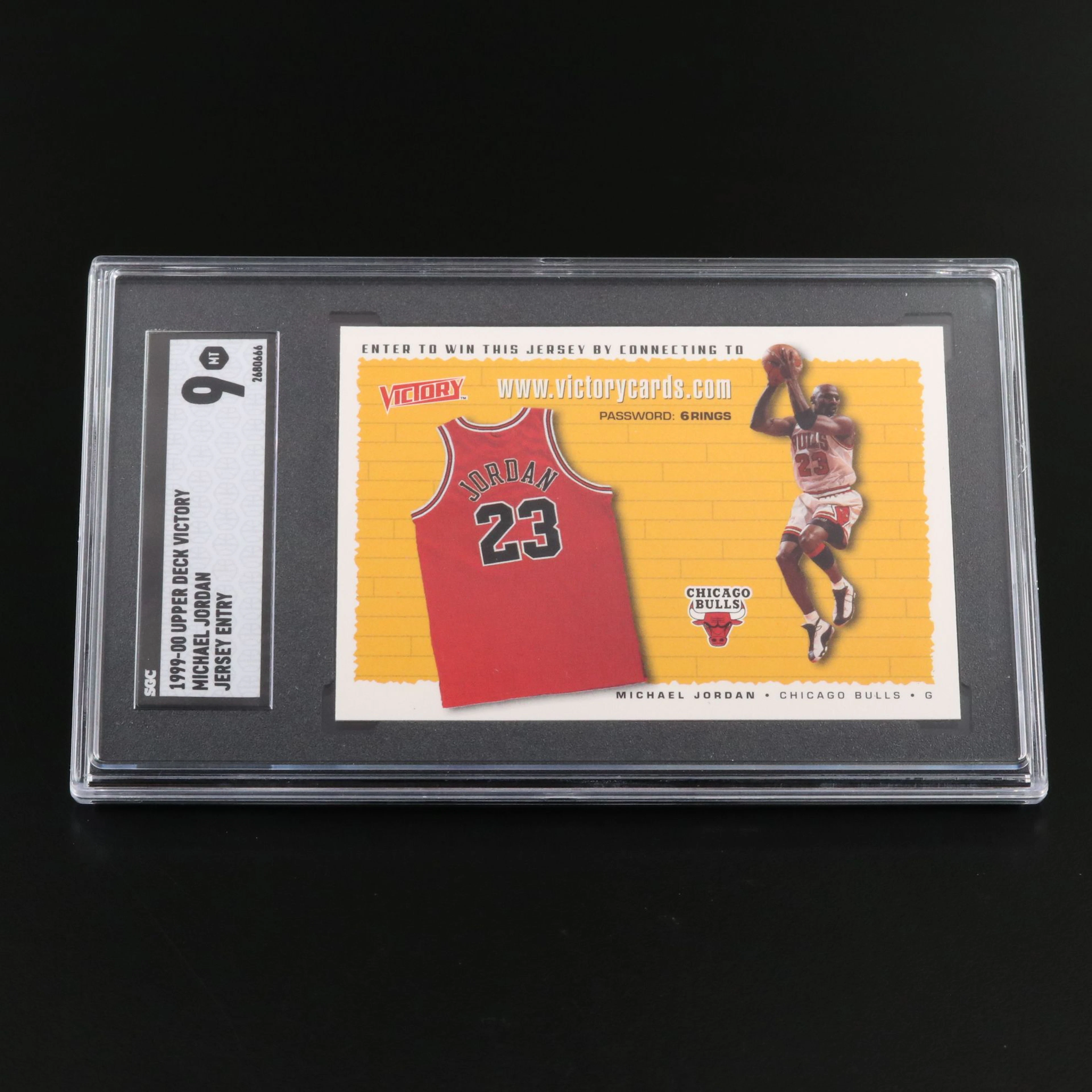 1999-00 Upper Deck Victory Michael Jordan Jersey Entry Card Graded SGC 9
