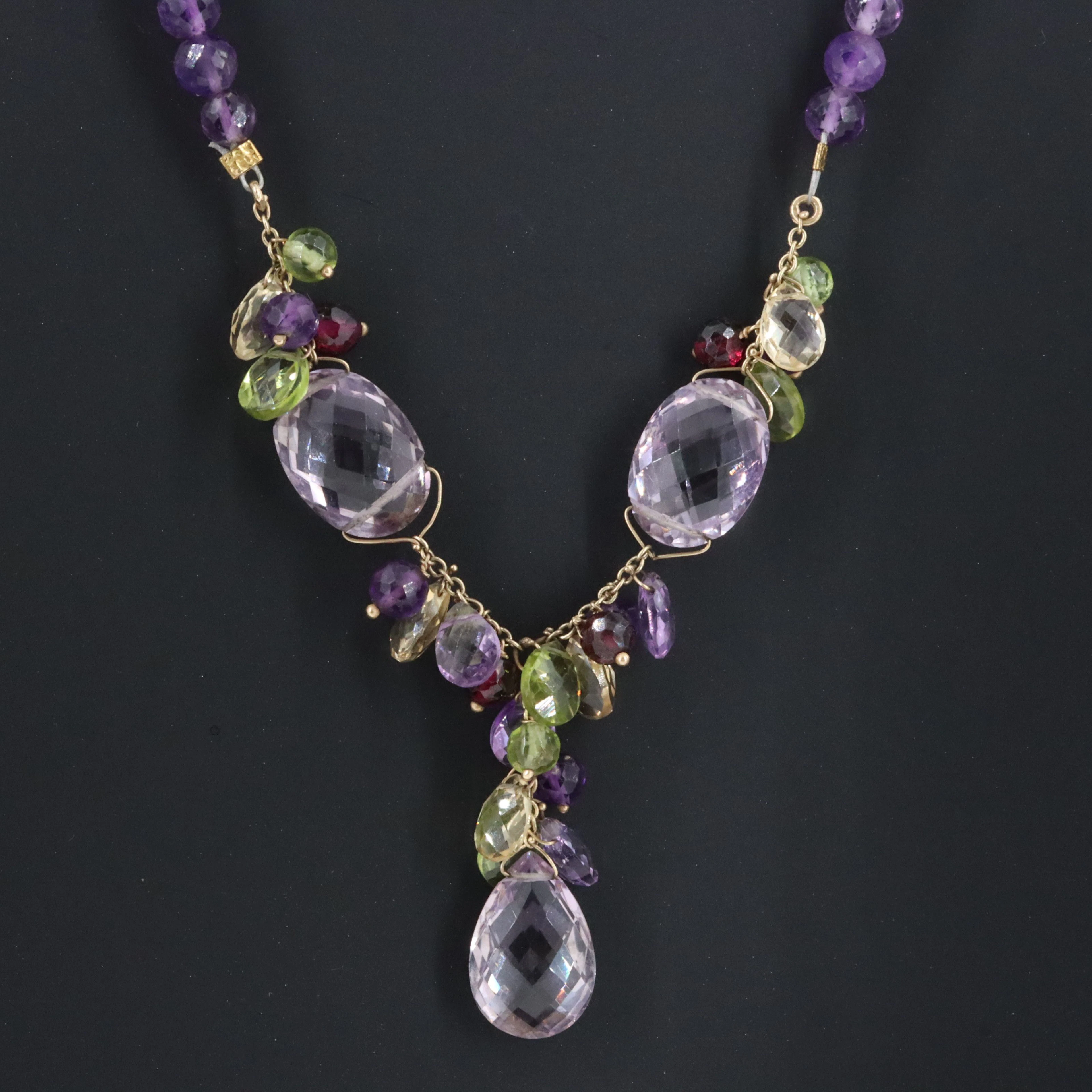 Amethyst, Garnet, Citrine and Peridot Necklace with 14K Clasp