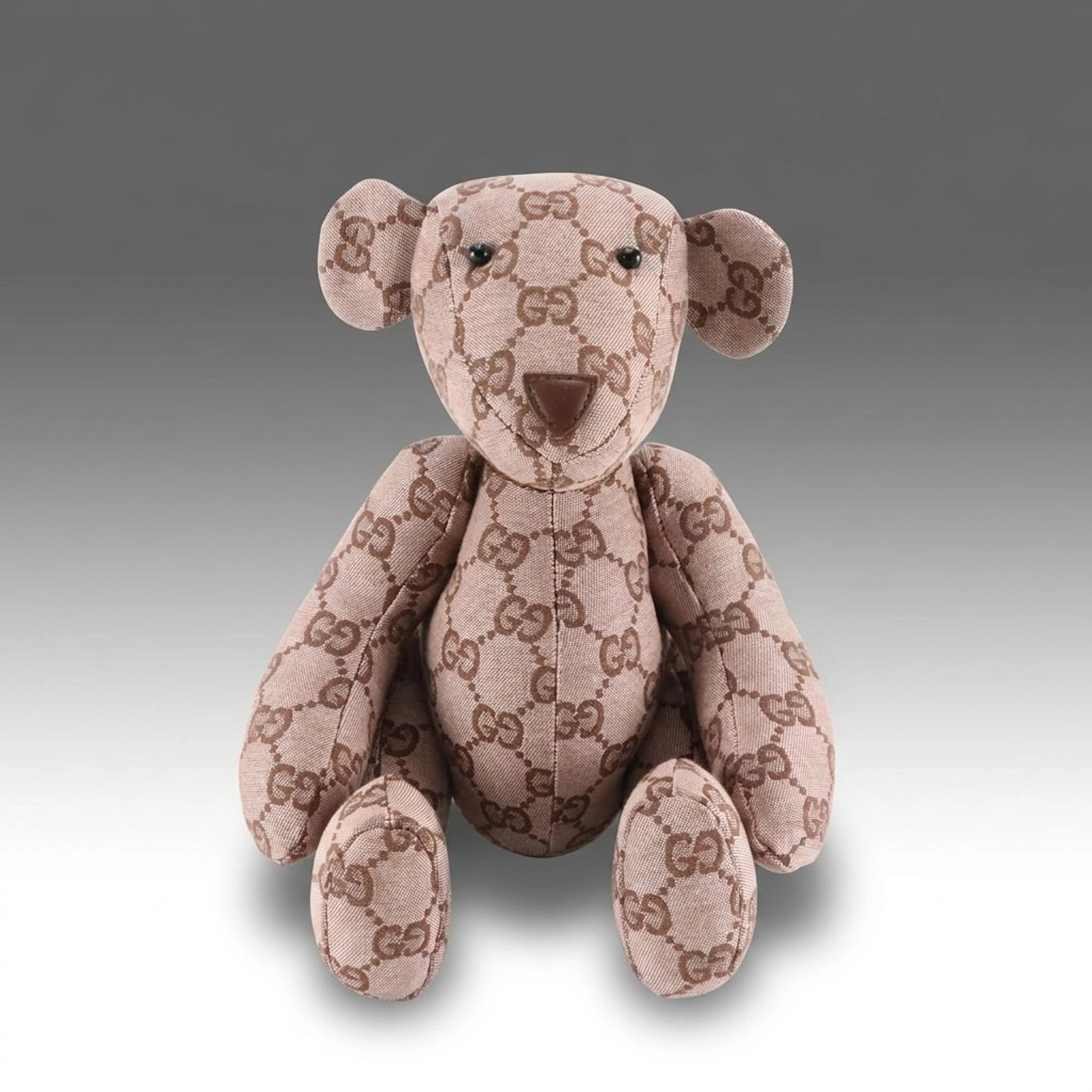 Gucci Stuffed Teddy Bear Toy in GG Canvas with Leather Detail
