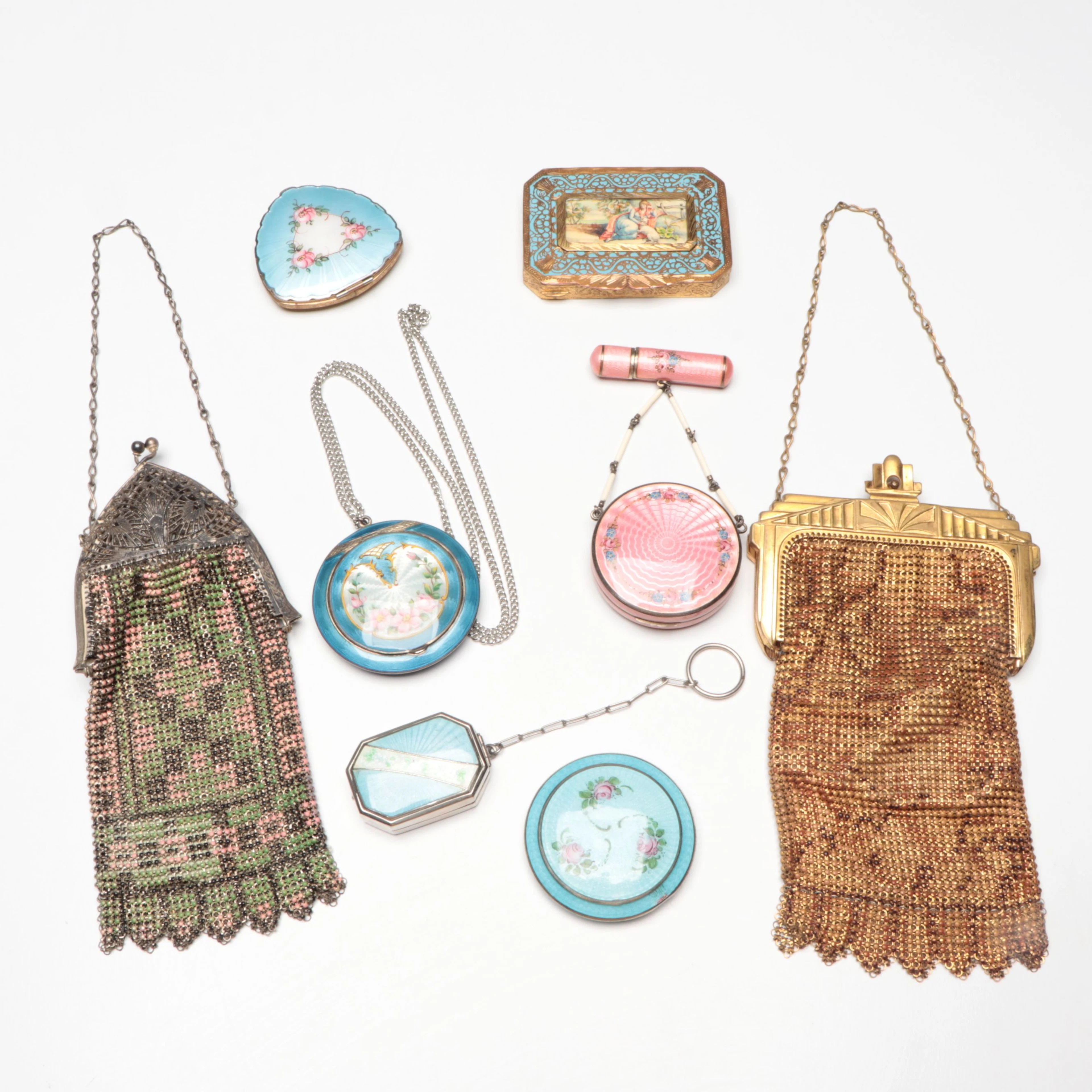 Whiting and Davis with Other Mesh Purse and Guilloché and Other Enamel Compacts