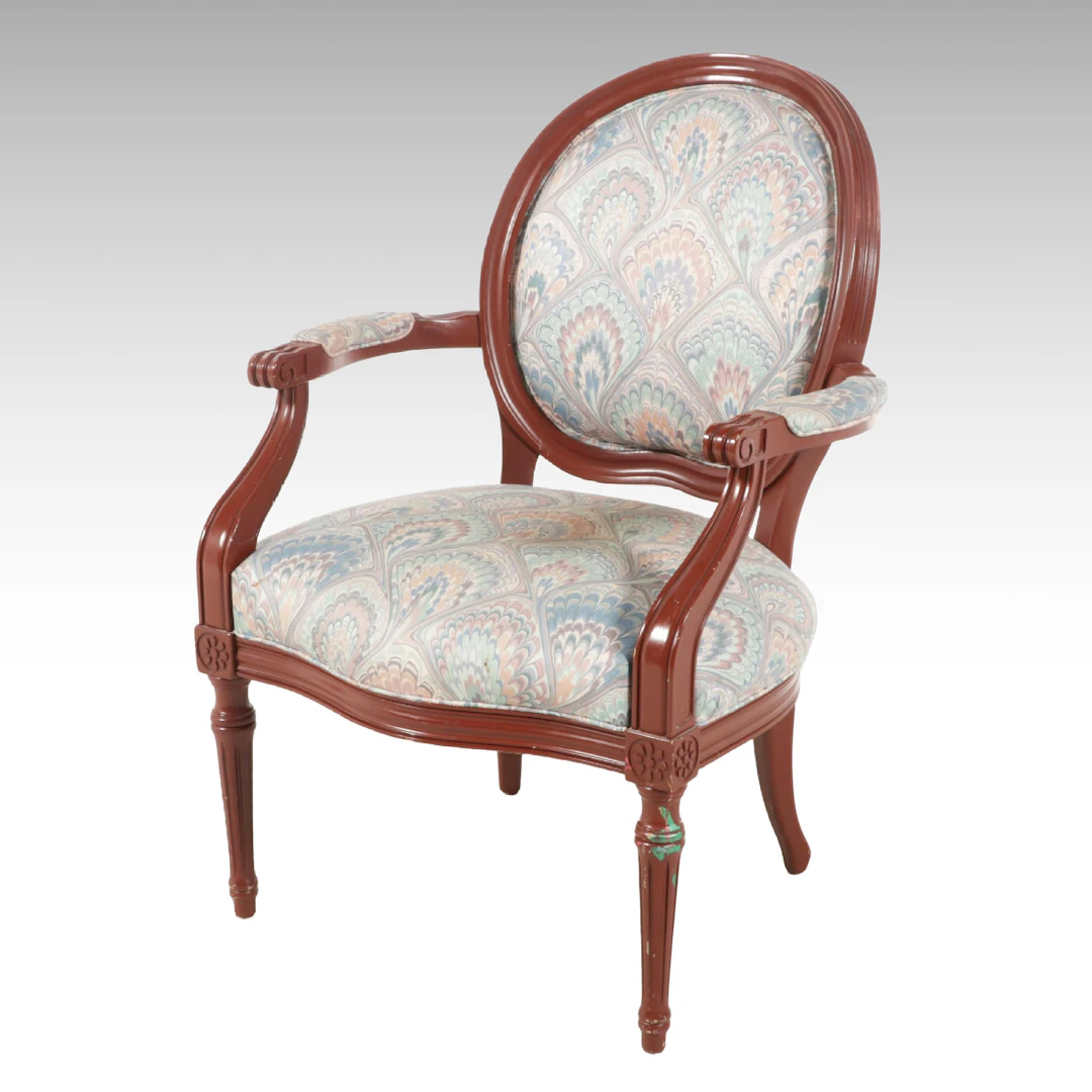 Louis XVI Style Flame Stitch Upholstered Fauteuil, Late 20th Century