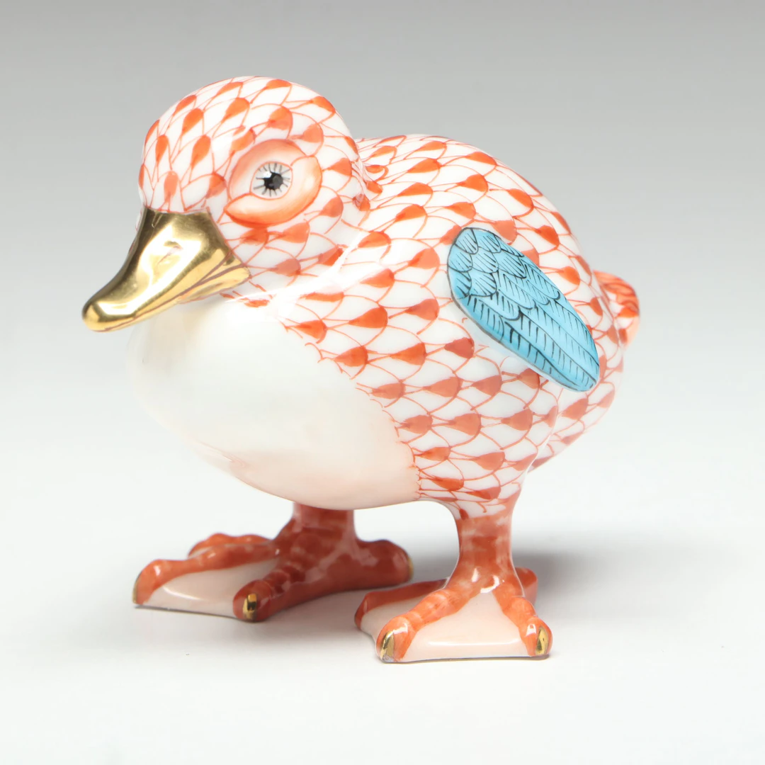 Herend Rust Fishnet with Gold "Little Duckling" Porcelain Figurine