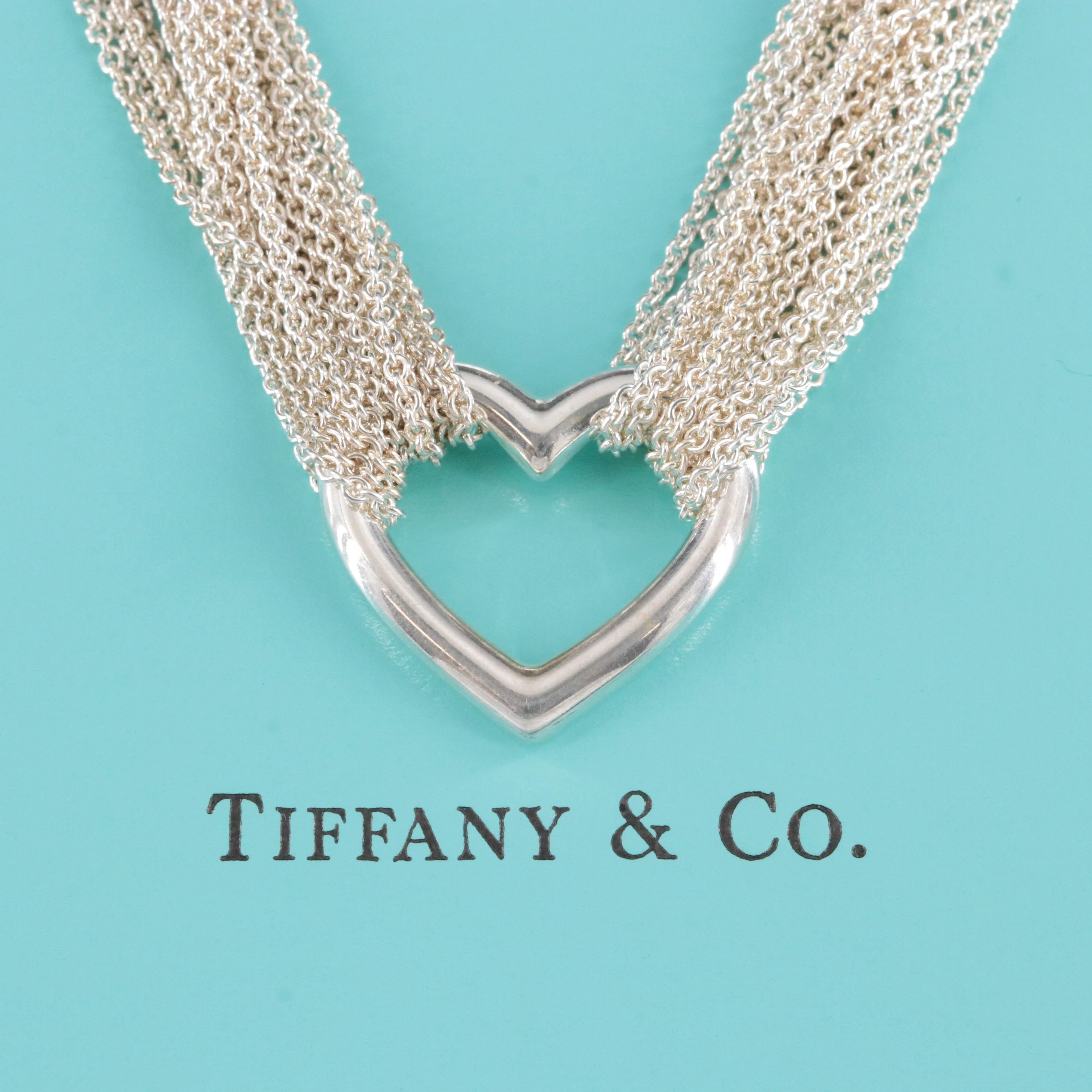 Tiffany & Co. Sterling Multi Strand Chain Heart Collar Necklace