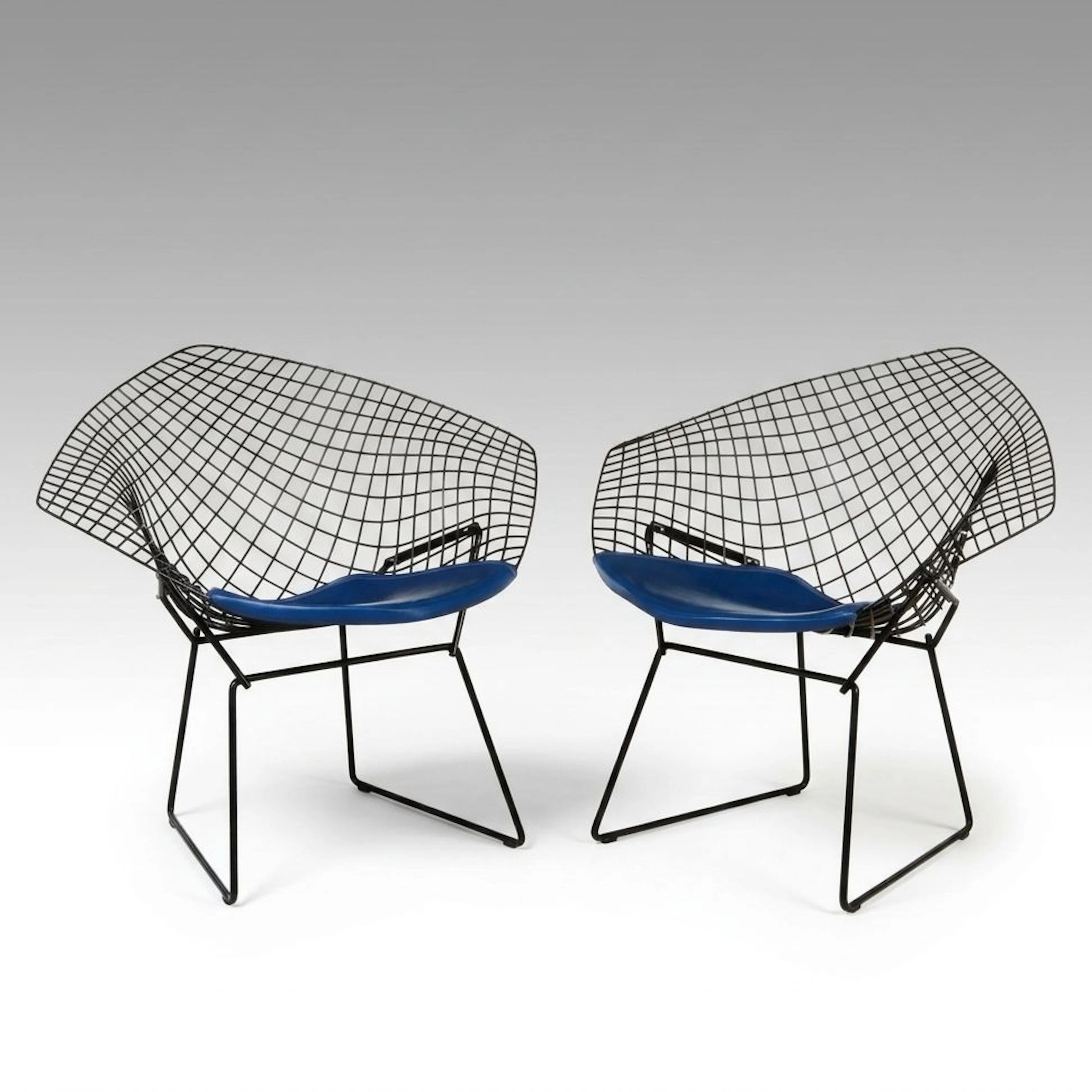Pair of Harry Bertoia for Knoll "Diamond" Wire Grid Chairs with Seat Pads