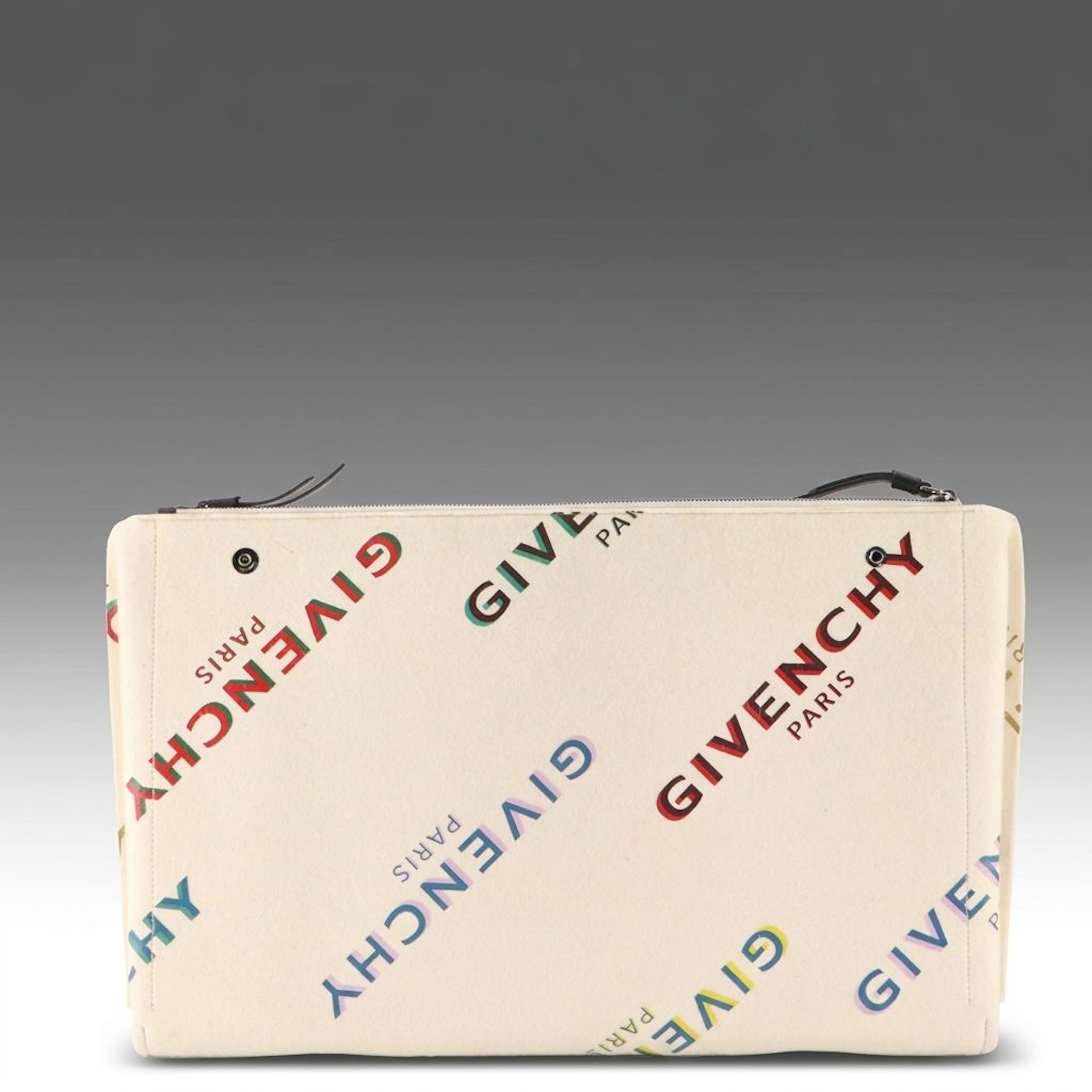 Givenchy Extra Large Double Zip Portfolio Case in Rainbow Logo White Wool Blend