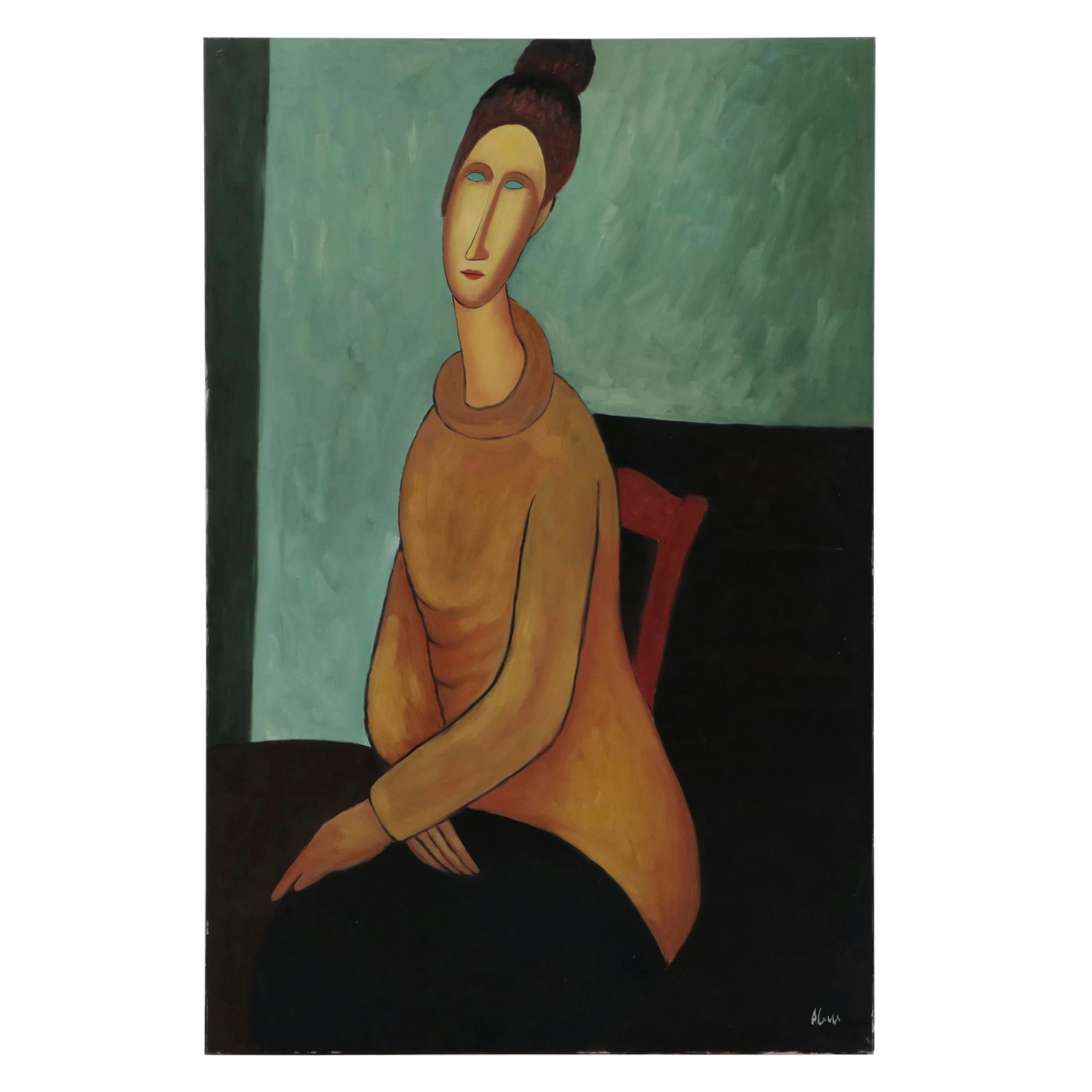 Portrait Acrylic Painting After Amedeo Modigliani, 21st Century