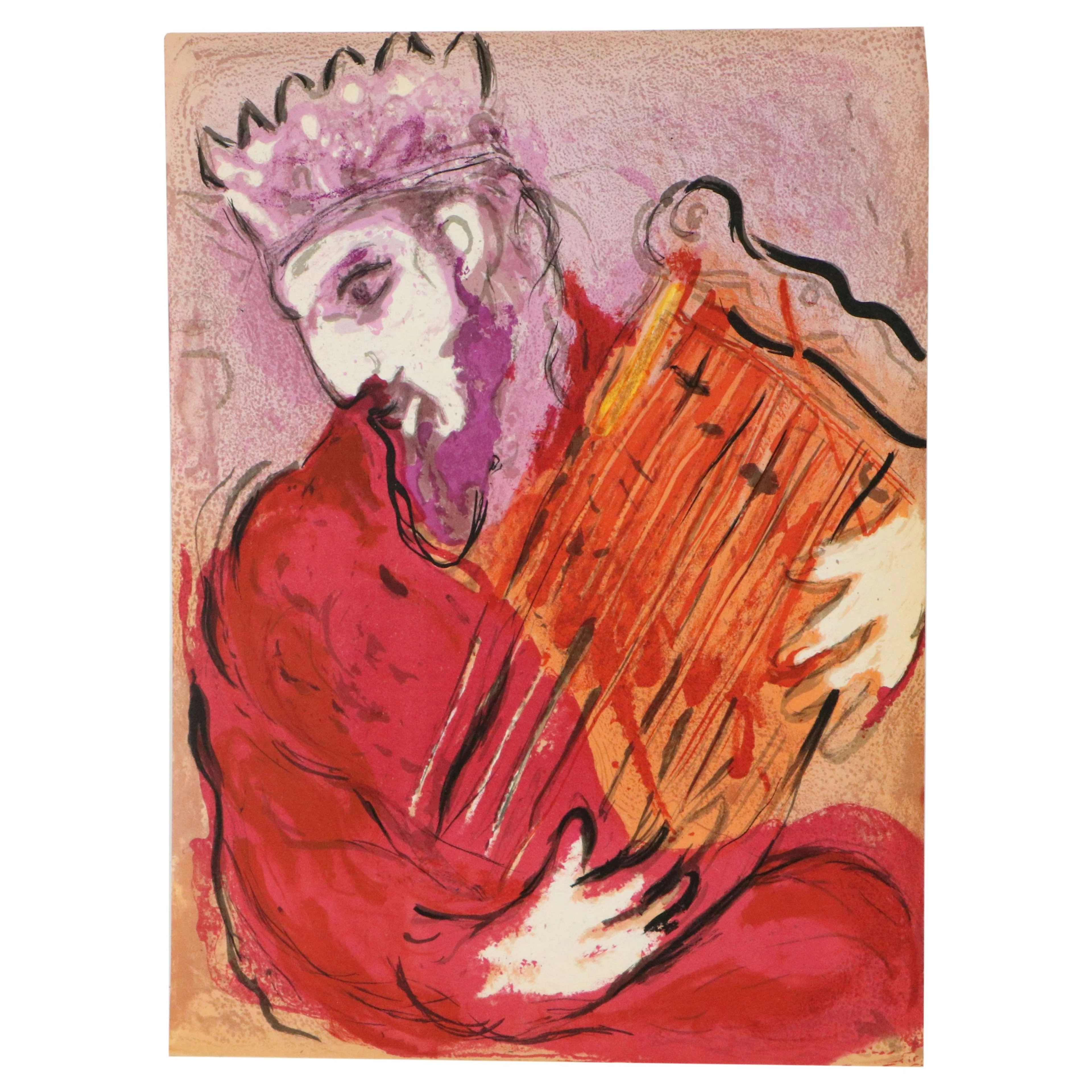Marc Chagall Color Lithograph "David and His Harp" From "Verve," 1956
