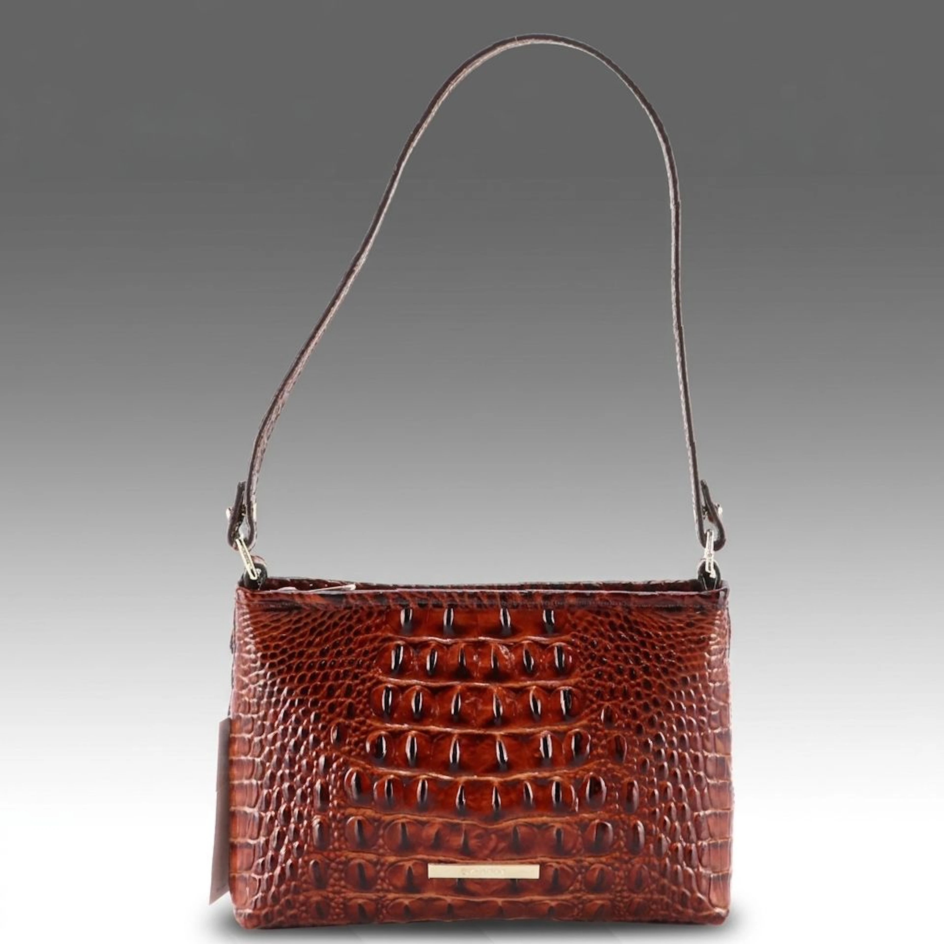 Brahmin Lorelei Shoulder Bag in Pecan Brown Crocodile Embossed Patent Leather