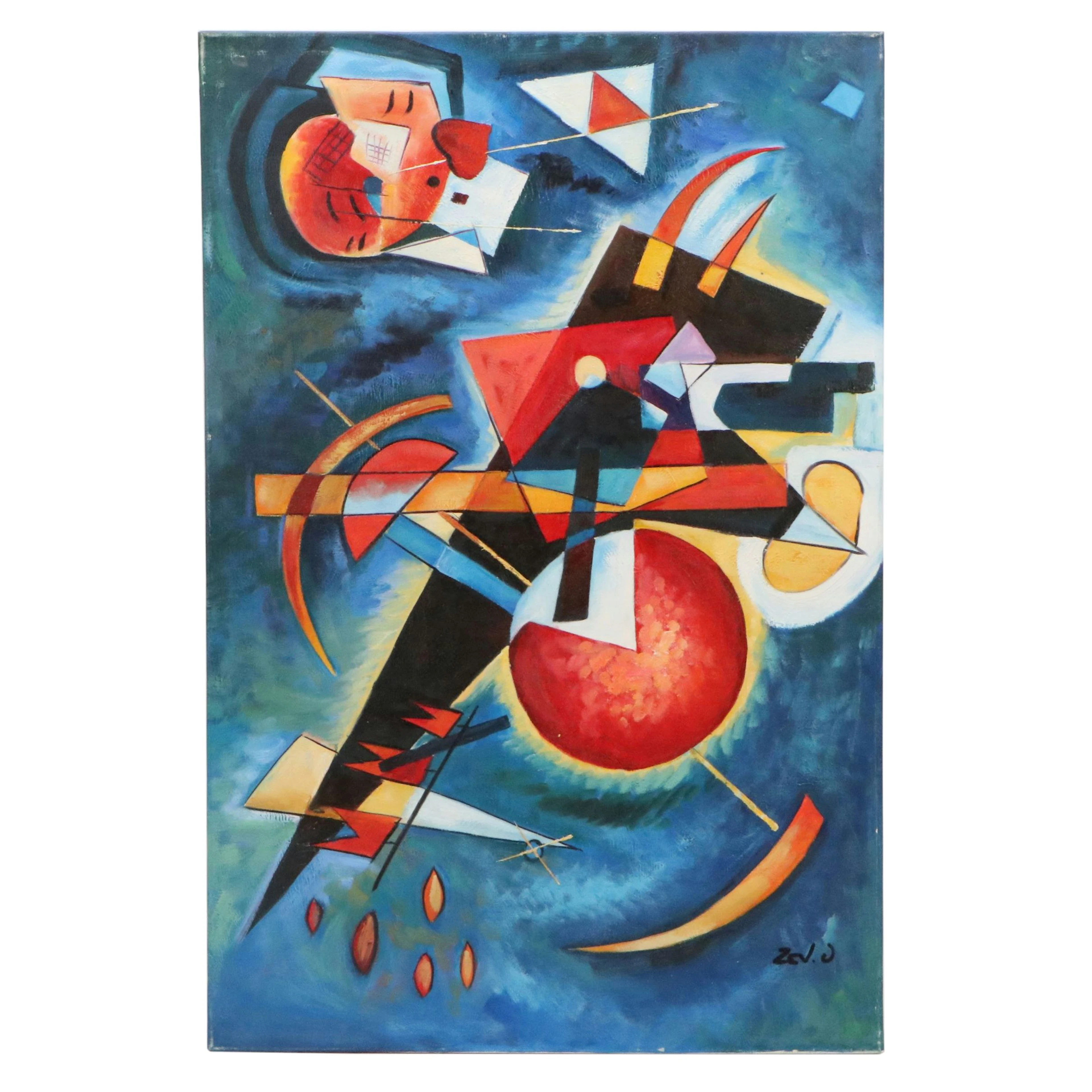 Copy Acrylic Painting After Wassily Kandinsky "I'm Blau," 21st Century