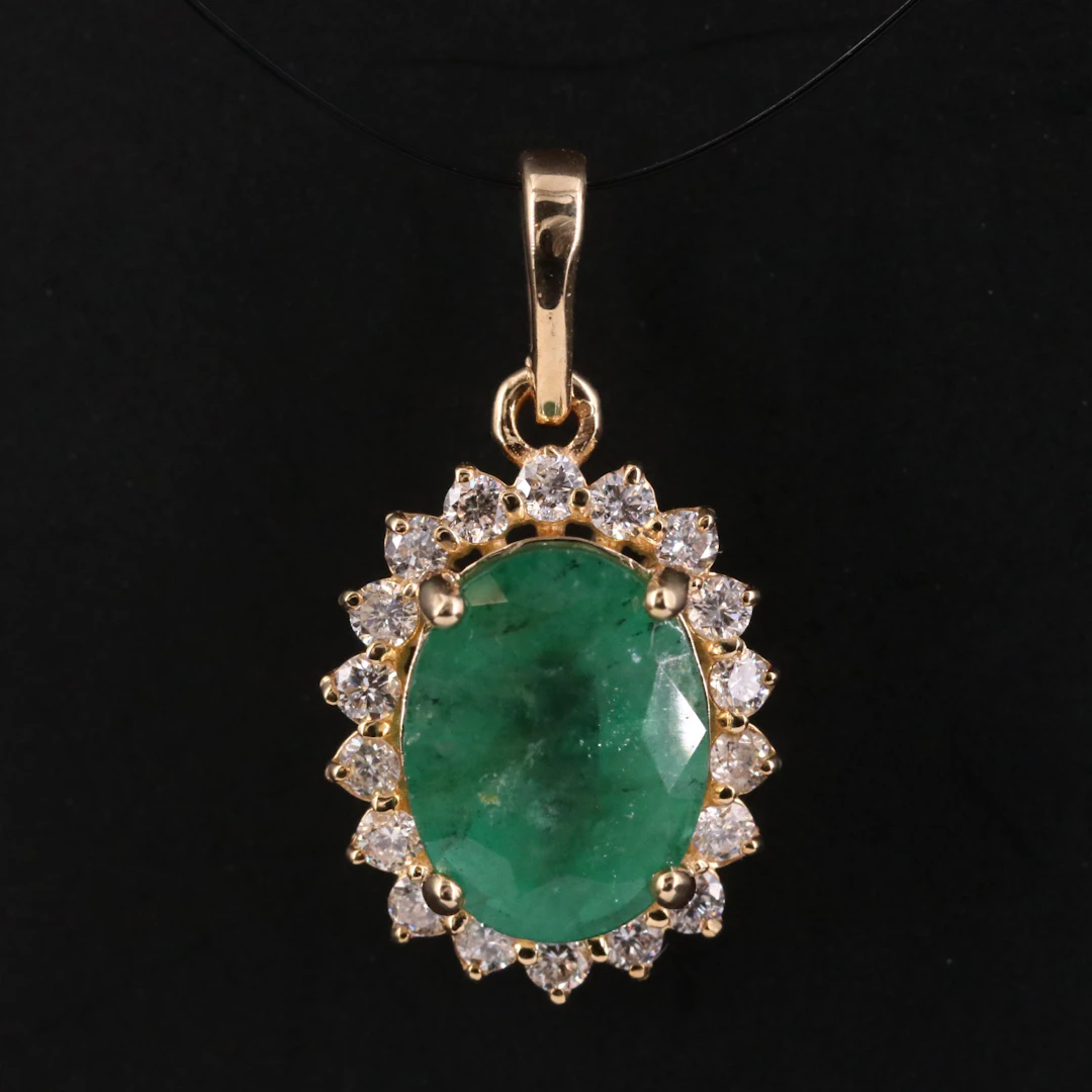 14K 1.82 CT Emerald and Diamond Pendant