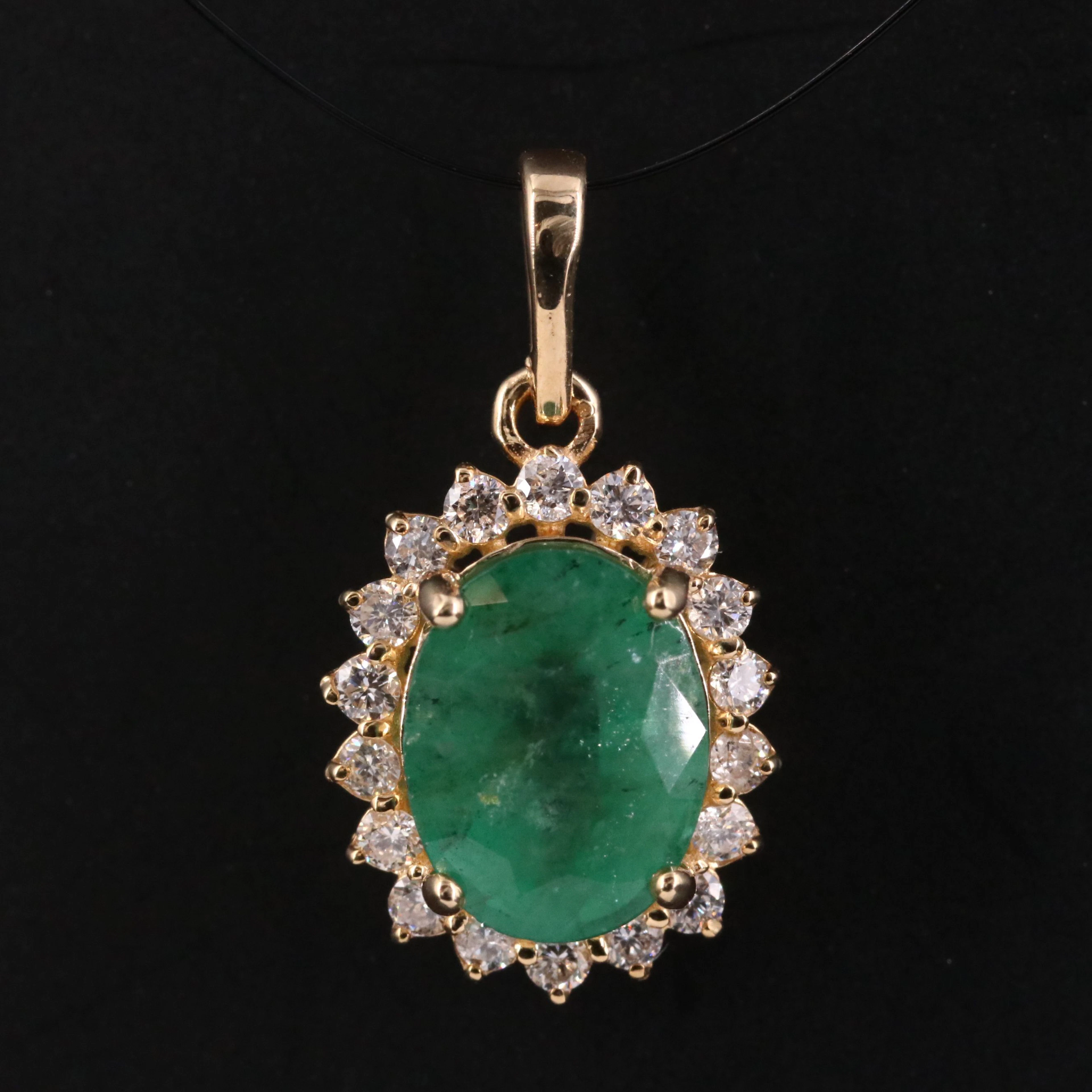 14K 1.82 CT Emerald and Diamond Pendant