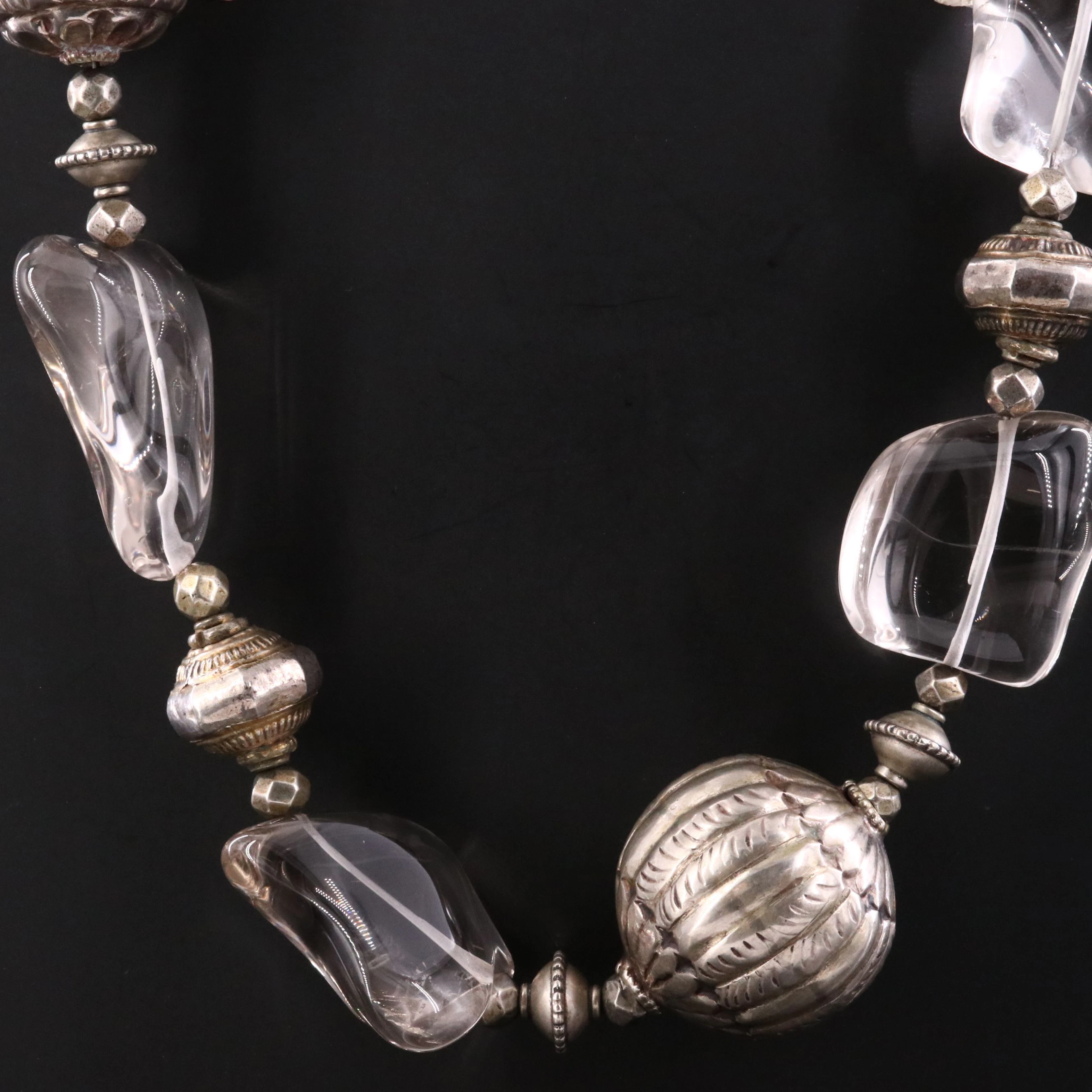 Sterling & 800 Silver Quartz Bead Necklace