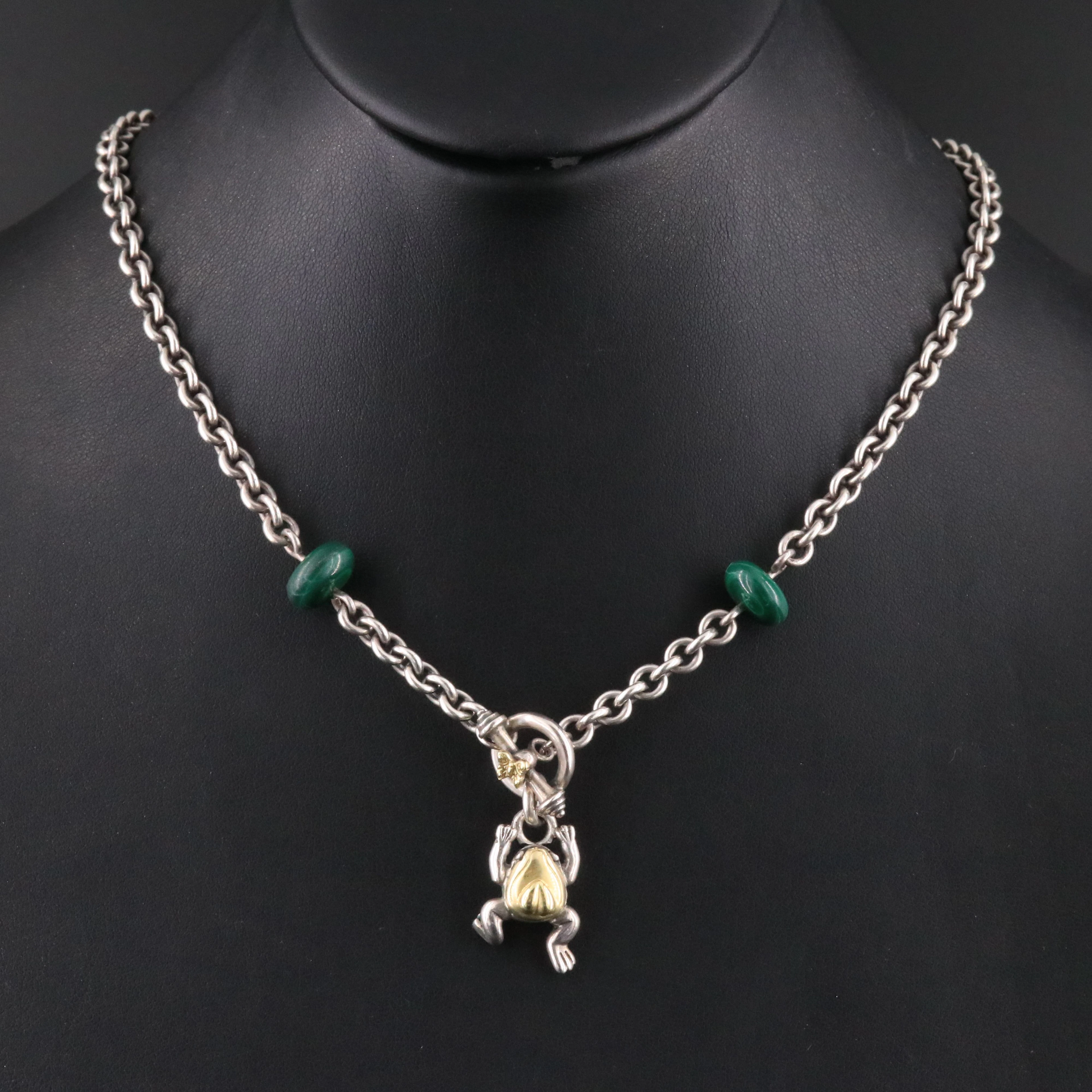 Saint by Sarah Jane Sterling Malachite Otis Frog Necklace with 18K Accent