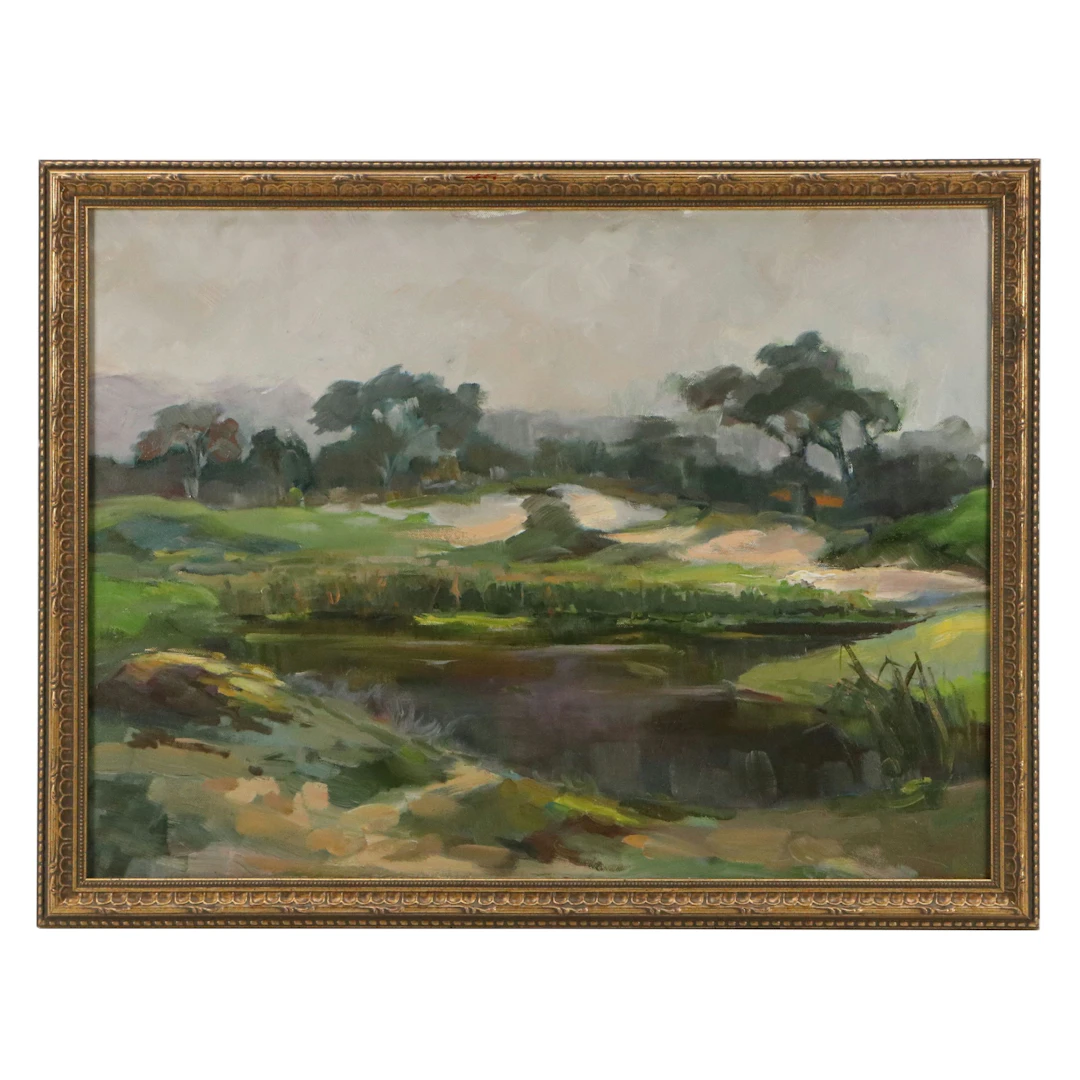 Alla Prima Oil Painting of Pond Landscape, Late 20th or 21st Century