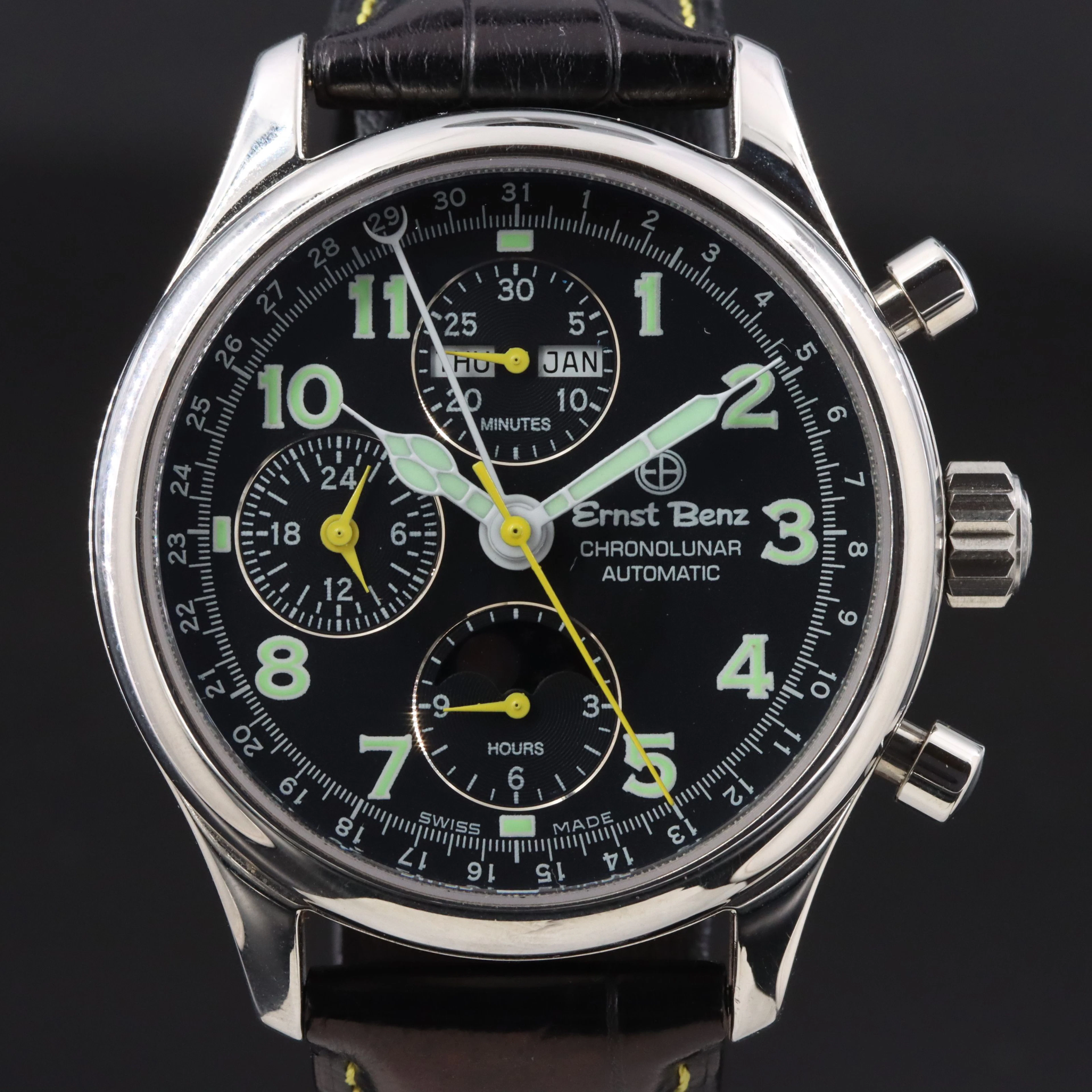 Ernst Benz Chronolunar 40mm Black Steel Automatic Watch ref.20300