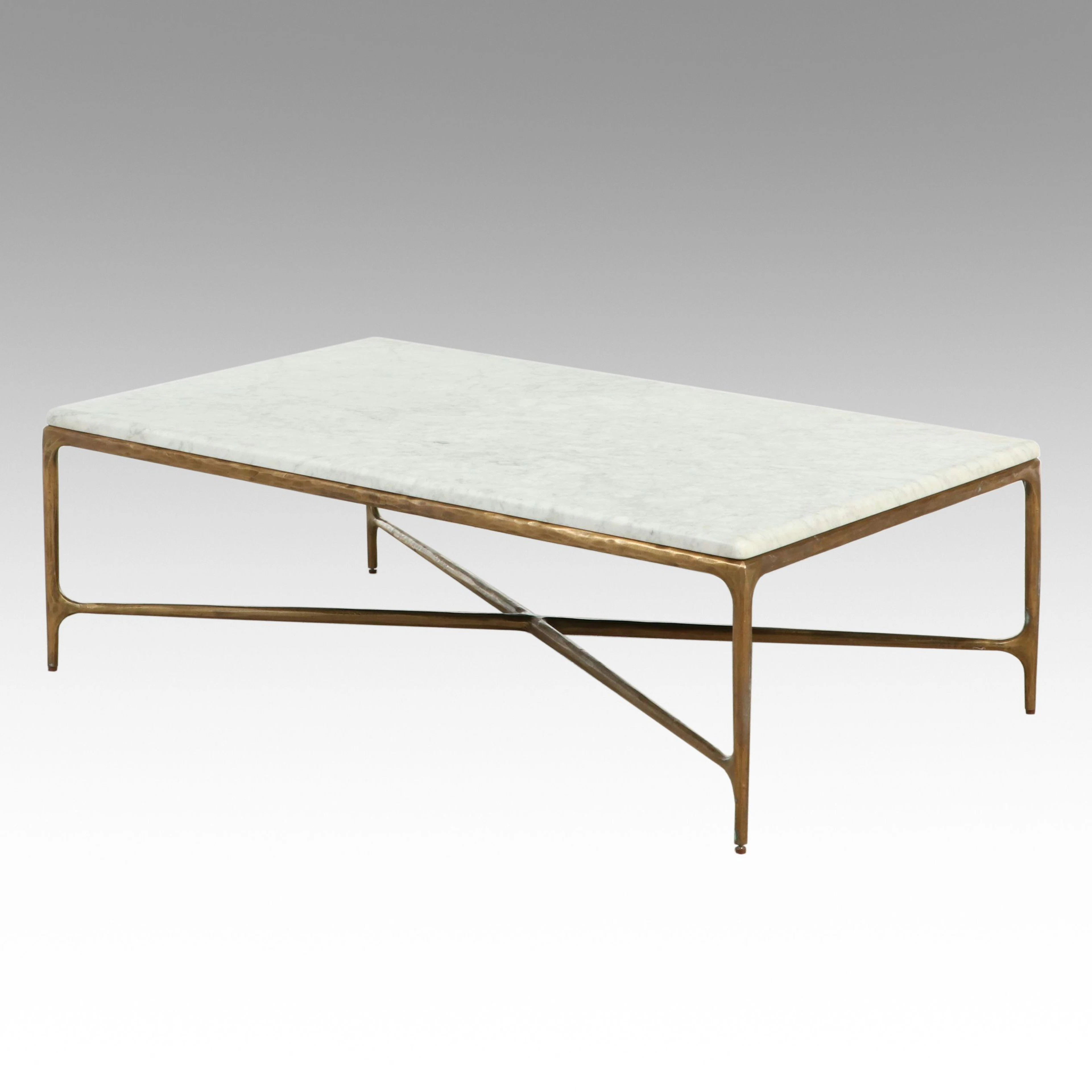 Restoration Hardware Mid Century Regency Style Marble Top Coffee Table