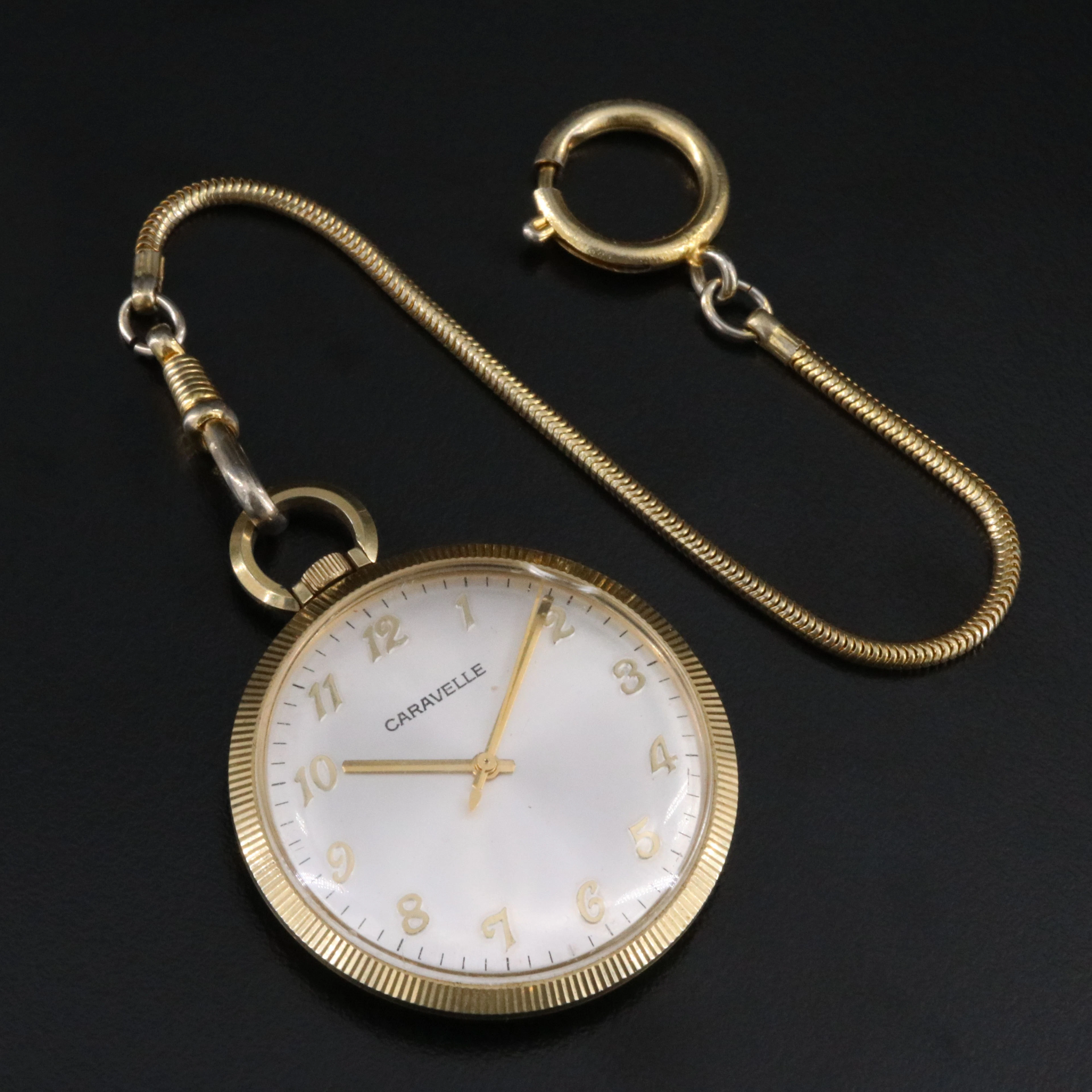 Caravelle Slim Gold Tone Pocket Watch with Fob
