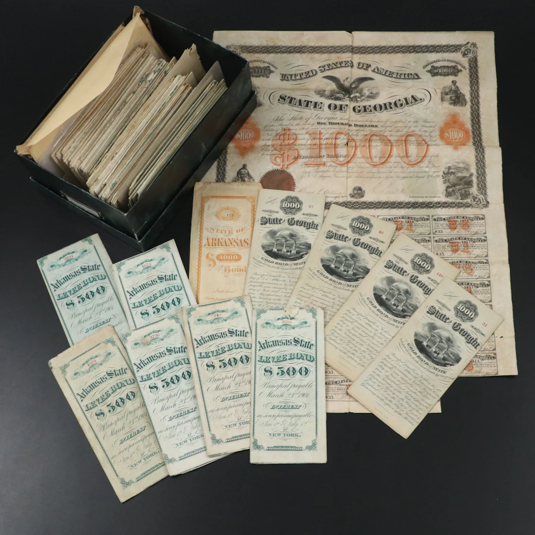 Antique Arkansas and Georgia State Bonds, 19th/Early 20th Century