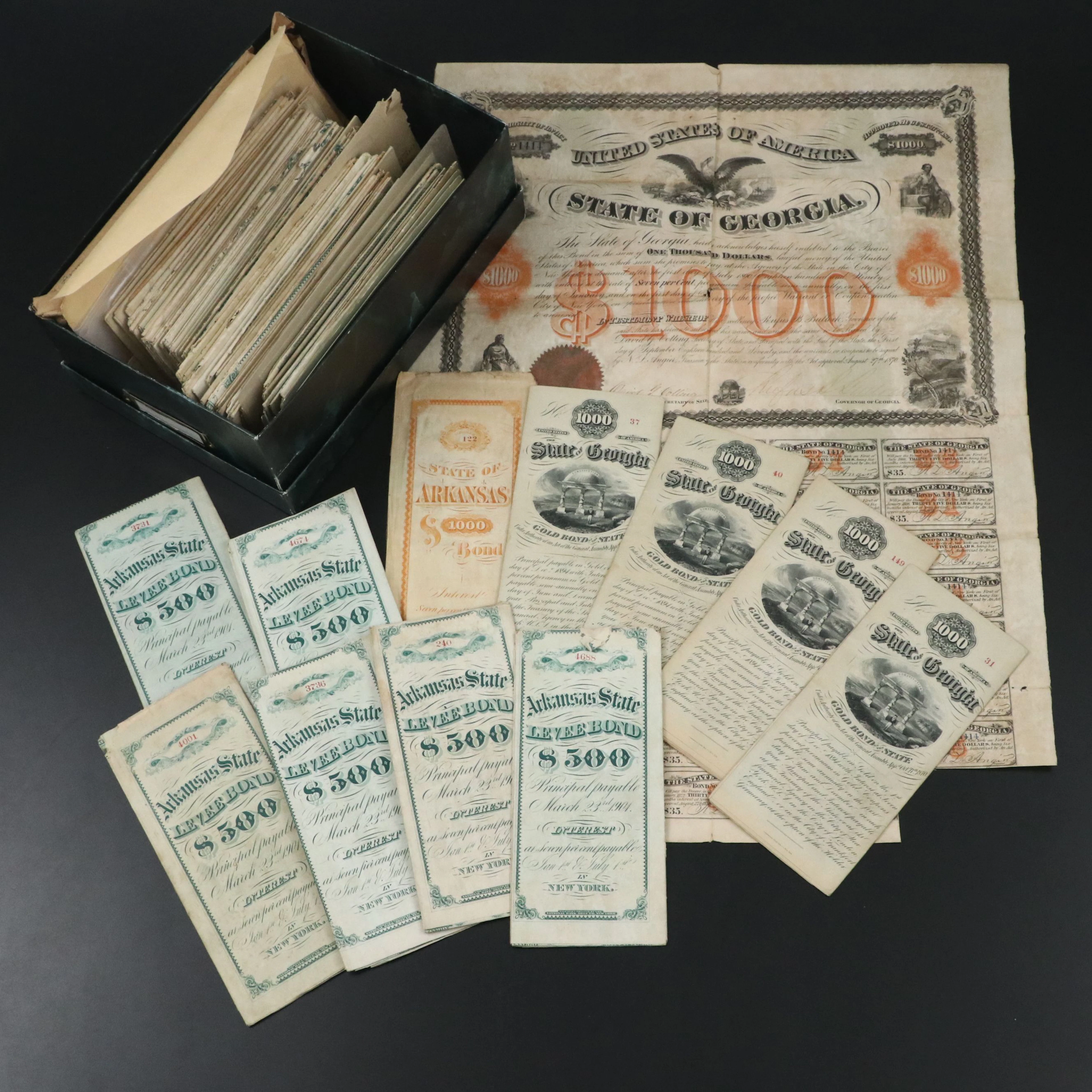 Antique Arkansas and Georgia State Bonds, 19th/Early 20th Century