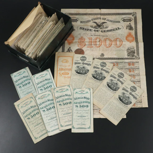 Antique Arkansas and Georgia State Bonds, 19th/Early 20th Century