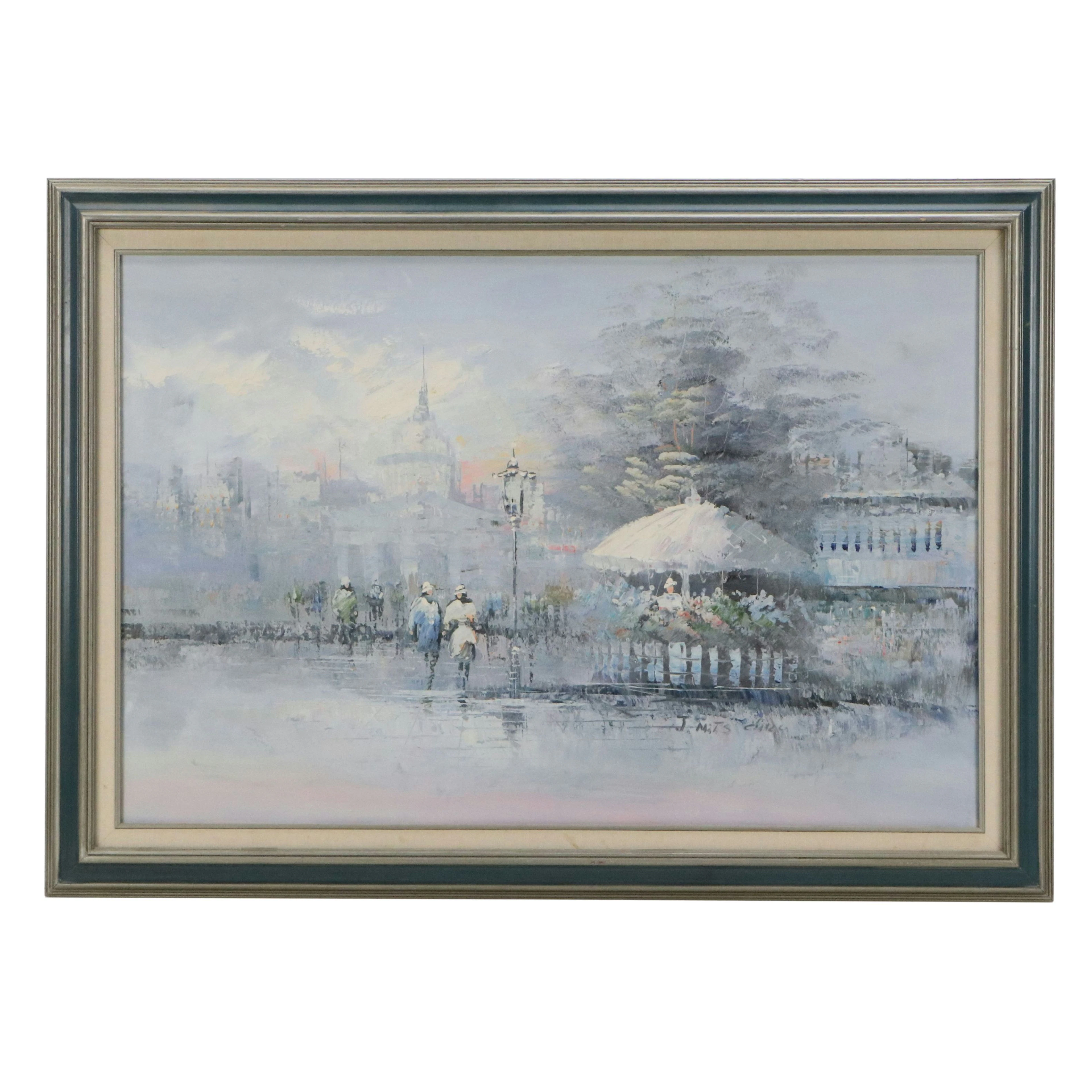 Impressionistic Oil Painting of Parisian Street Florist, Late 20th Century