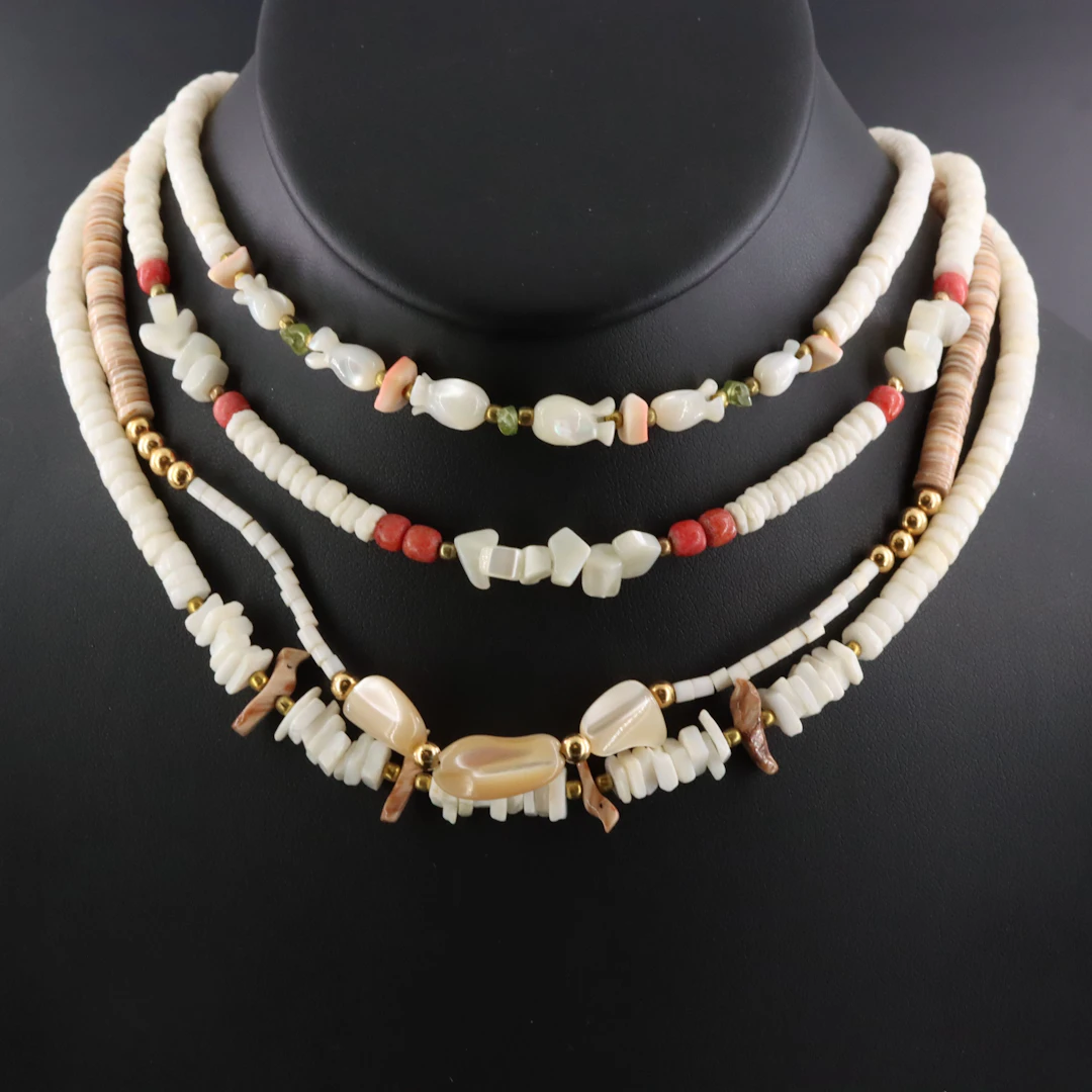 Shell Necklace Collection Featuring Mother-of-Pearl and Peridot