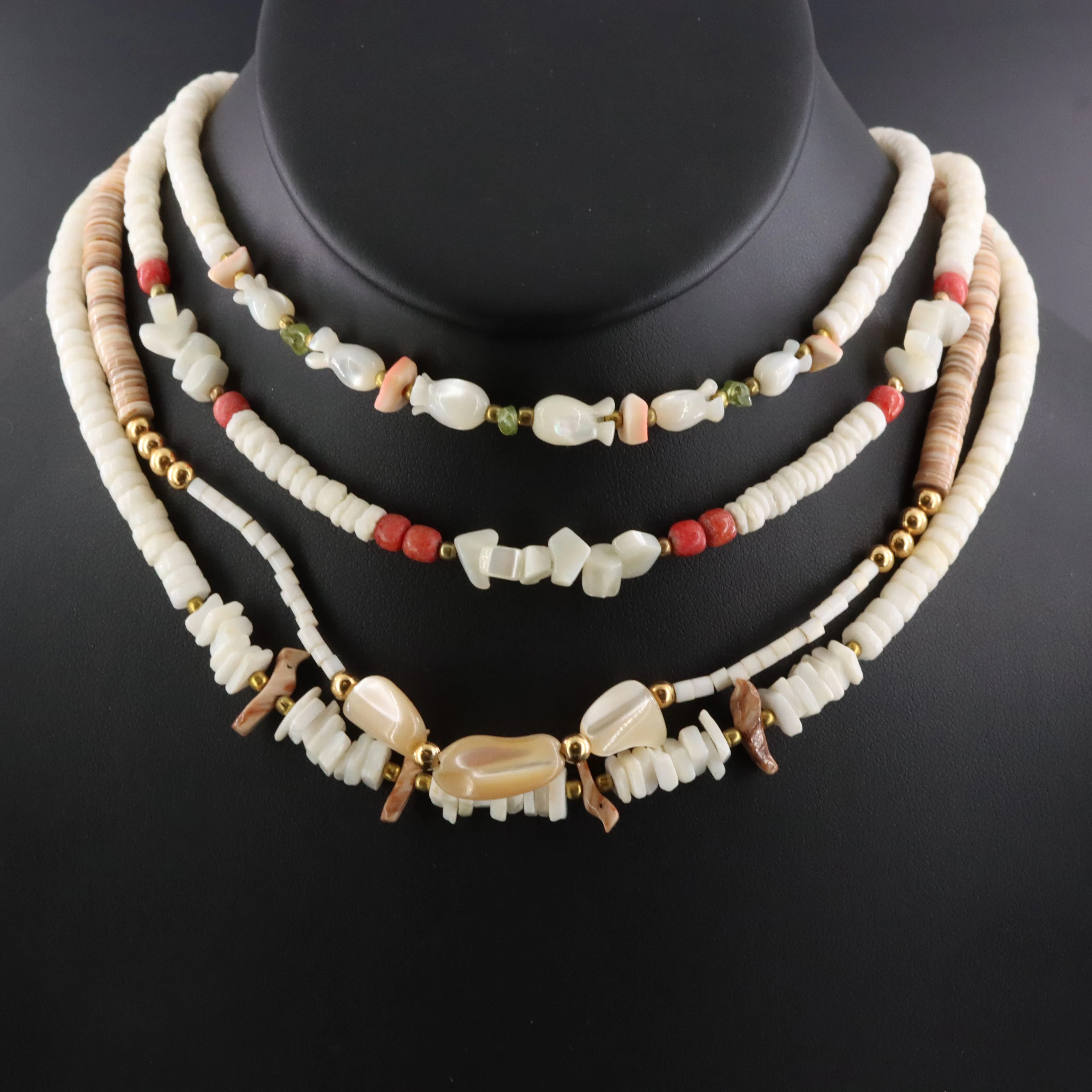 Shell Necklace Collection Featuring Mother-of-Pearl and Peridot