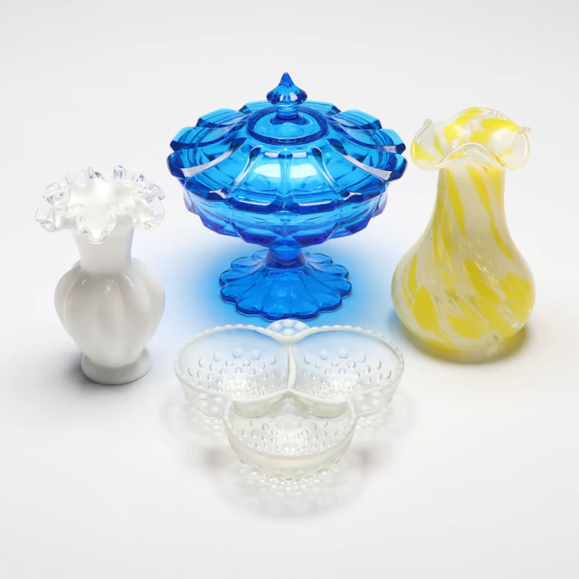 Fenton "Moonstone" Three-Section Dish with Vases and Candy Dish