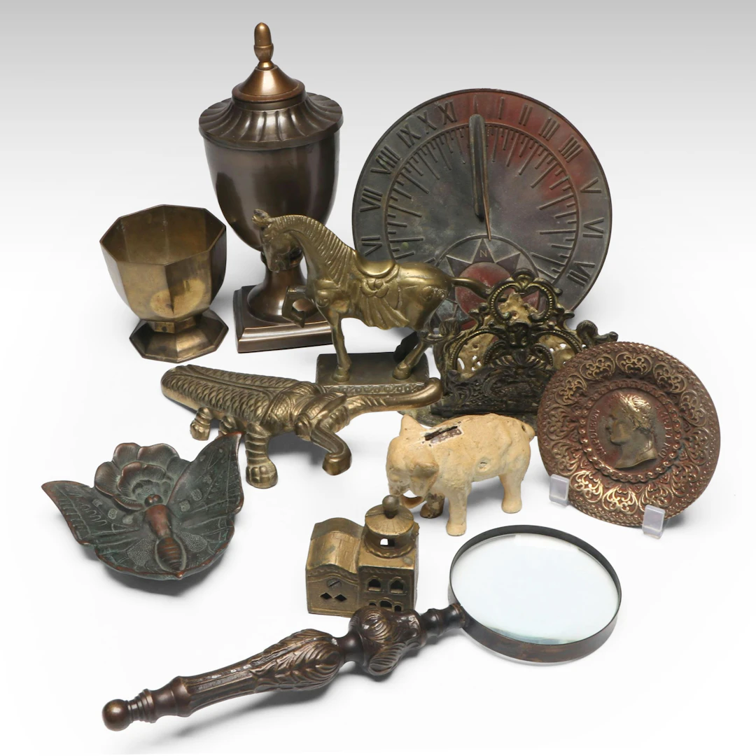 Solid Brass Bug Form Boot Jack with Patinated Butterfly Dish, More Décor