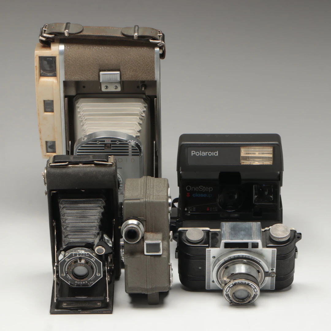 Polaroid Land Camera and OneStep with Other Vintage Cameras