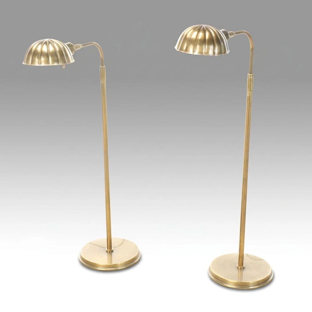 Pair of Mid Century Modern Brass Pharmacy Floor Lamps, Late 20th Century