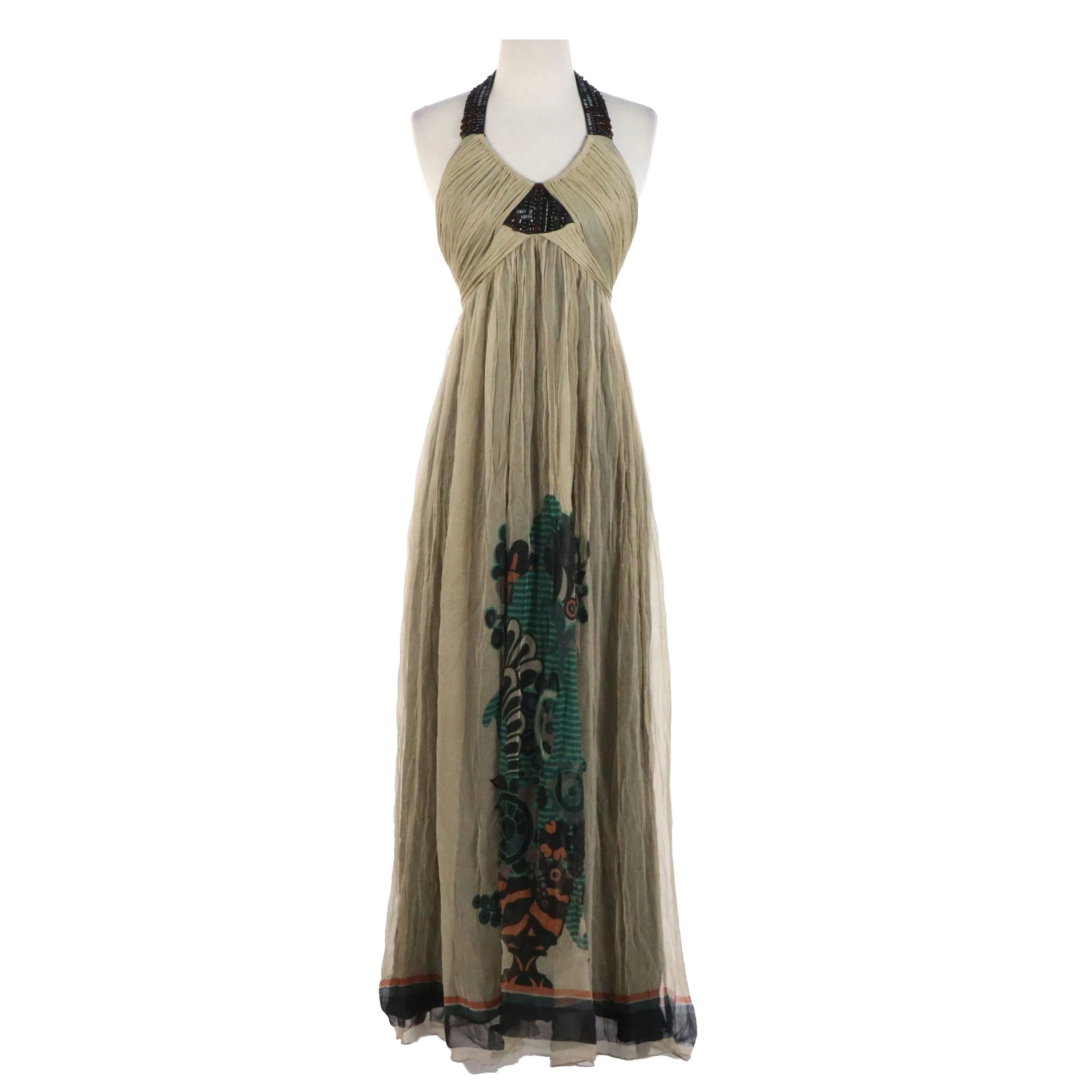 Blank London Le Diamant Noir Beaded Silk Maxi Halter Dress