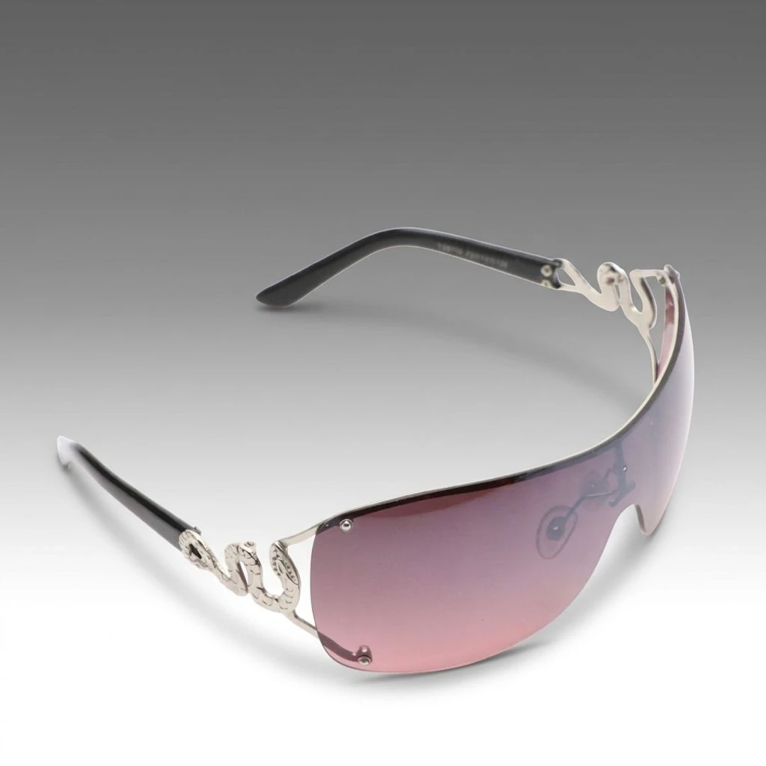 Roberto Cavalli TZ8710 Silver Snake Accented Shield Sunglasses