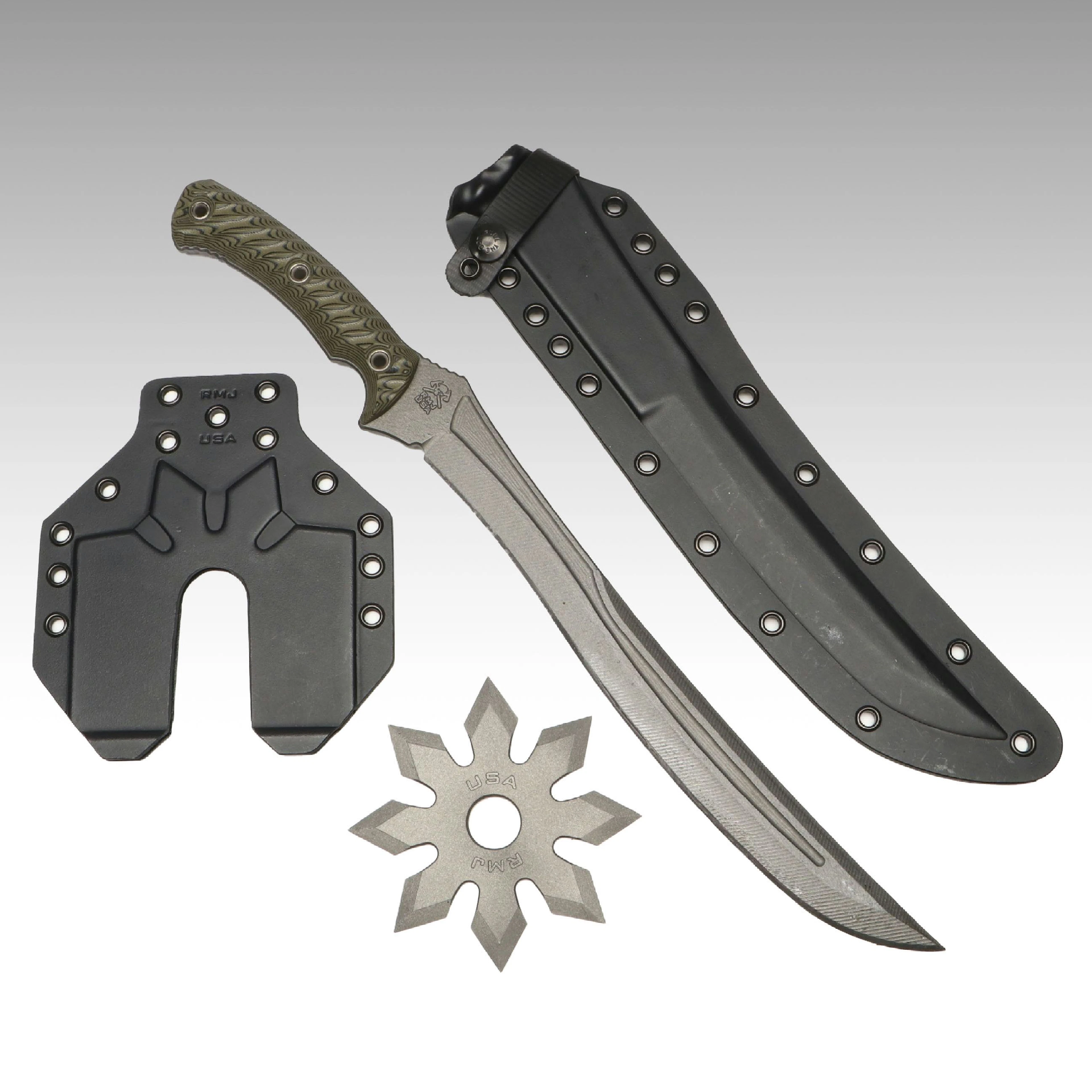 JC Design/RMJ Tactical "Drake" Knife and RMJ Tactical Shuriken in Sheaths