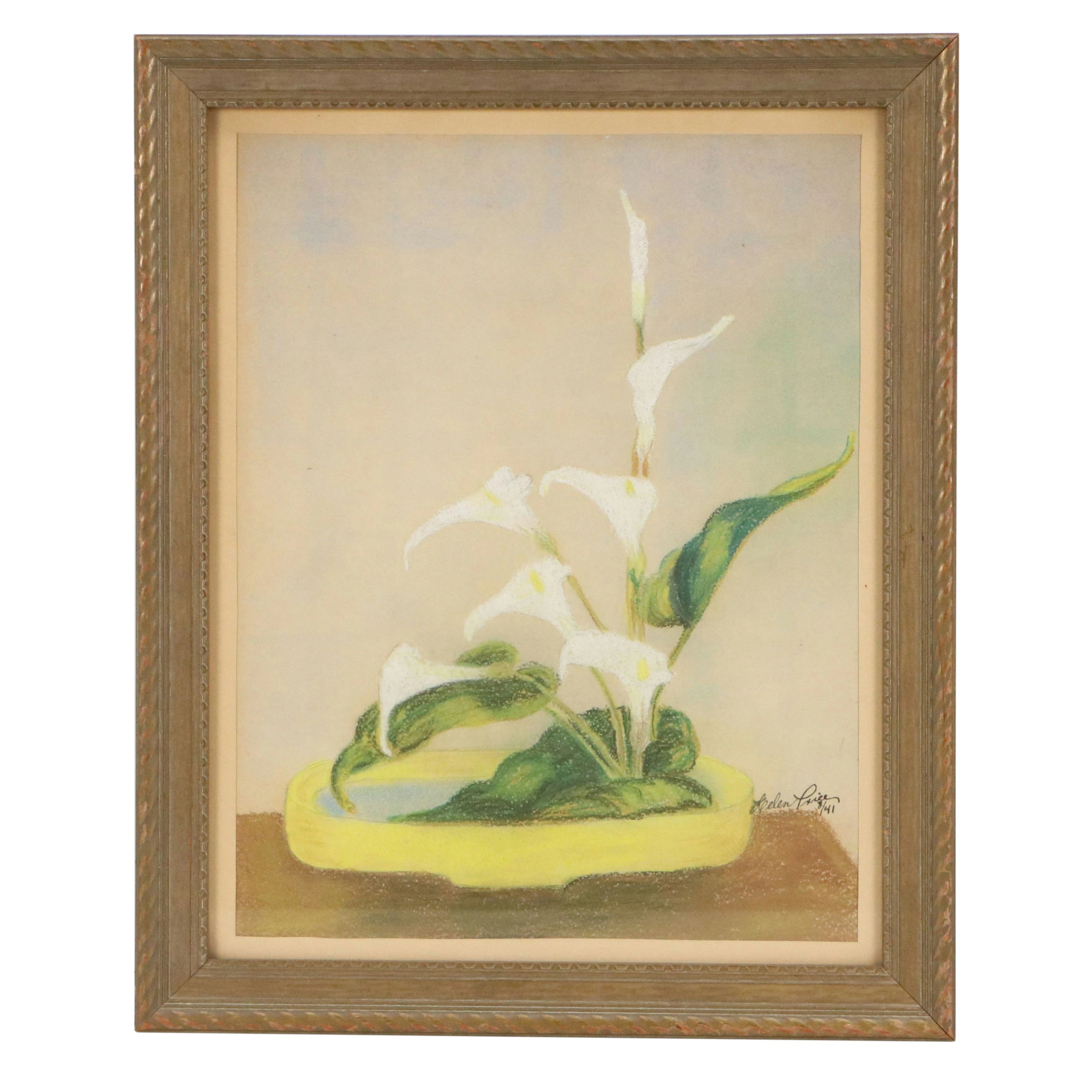 Helen Price Still Life Pastel Drawing of Calla Lily Arrangement, 1941