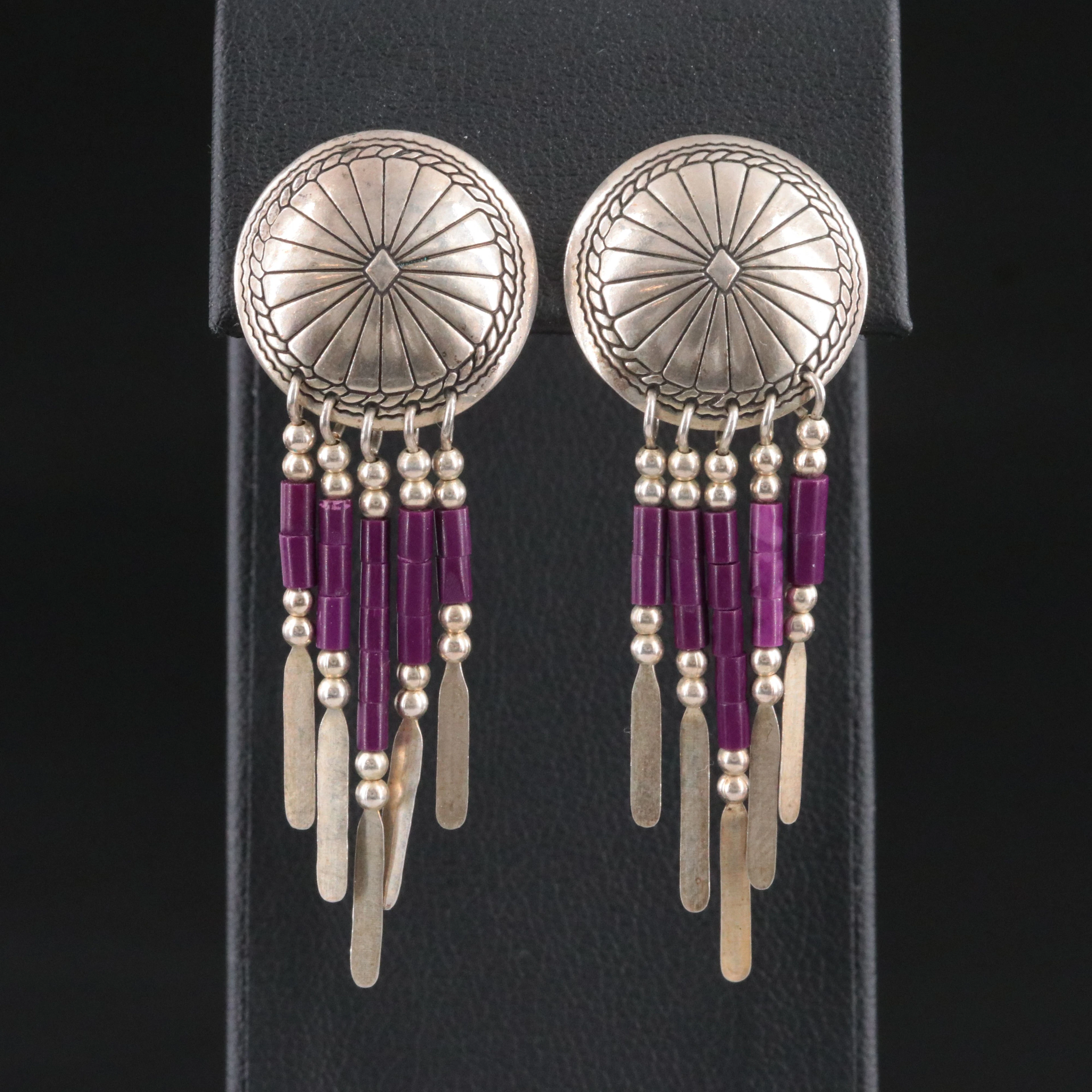 Western Sterling Sugilite Concho Earrings