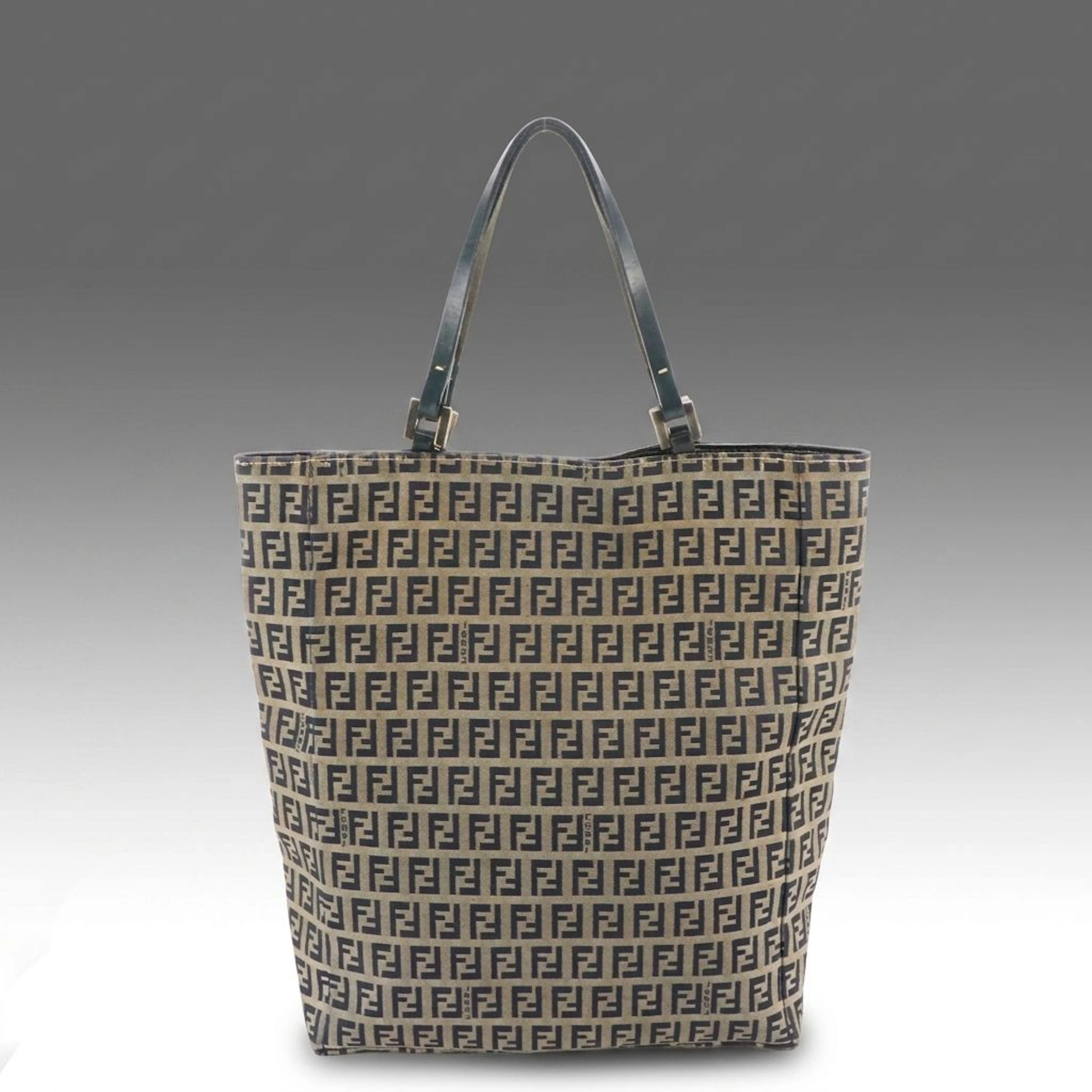 Fendi Tote Bag in Navy Blue Zucchino Jacquard Canvas, Vintage