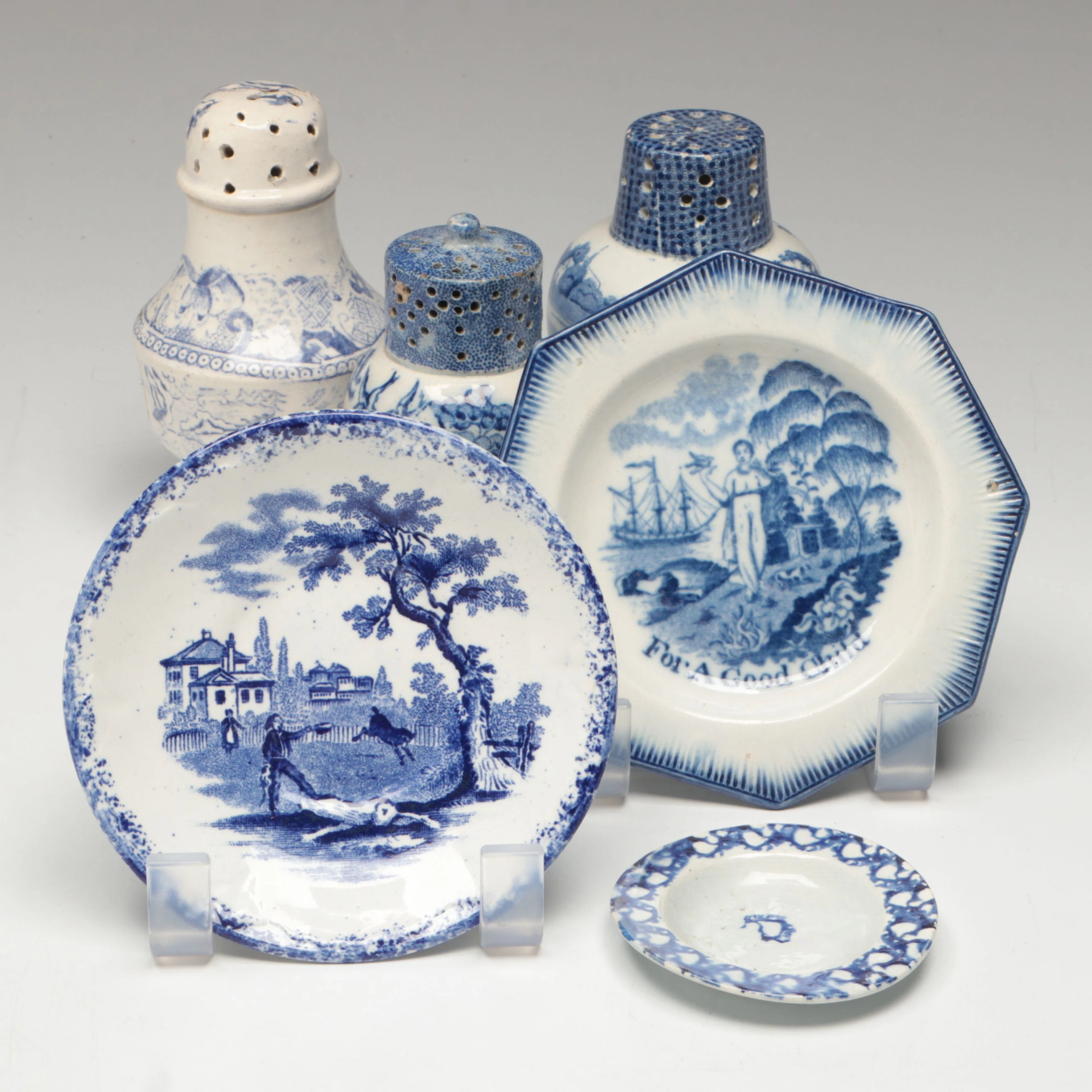 English Ridgways Pictorial Saucer and Other Victorian Pepper Pots, More Décor